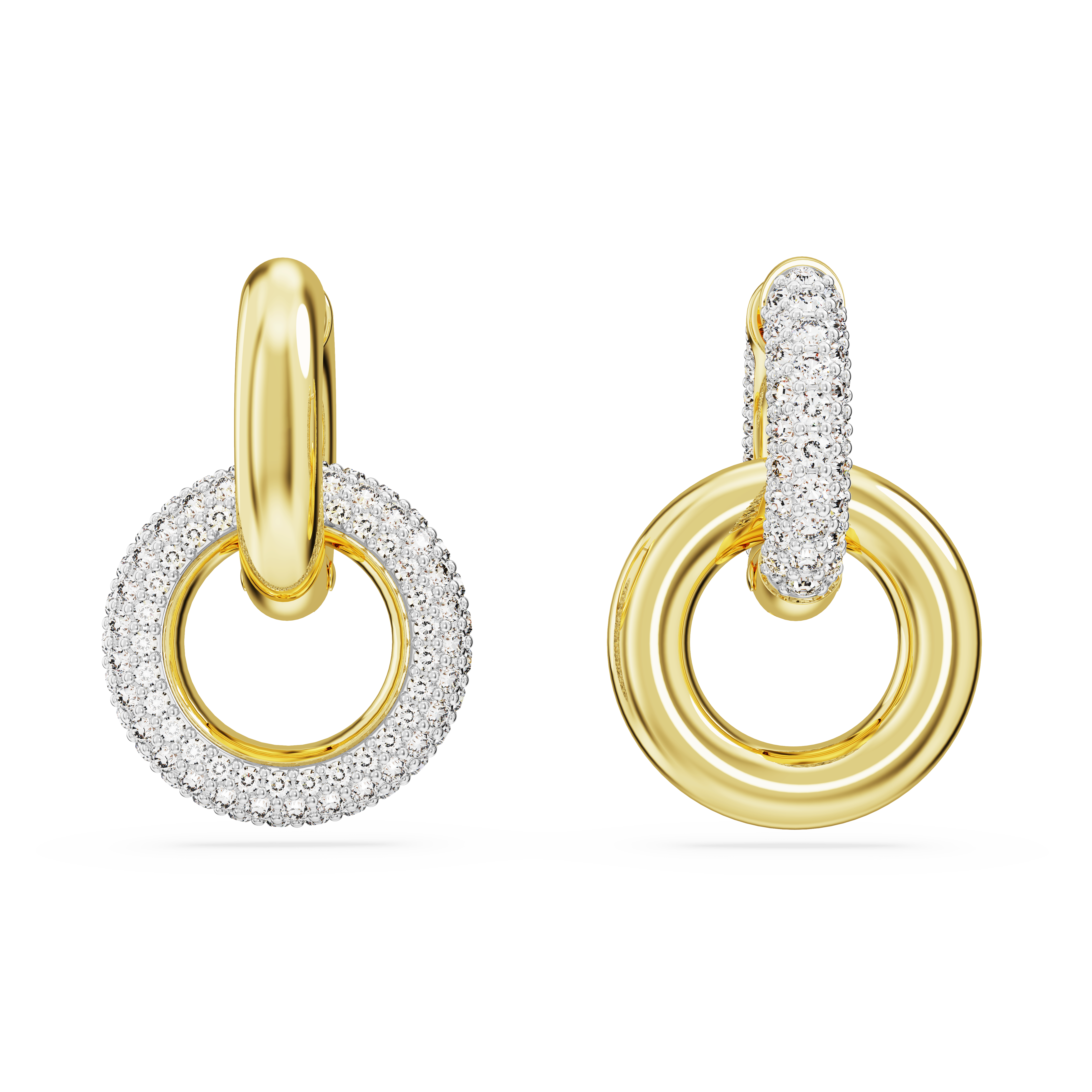 Swarovski Dextera hoop earrings, Asymmetrical design, Interlocking loop, White, Gold-tone plated 5668818