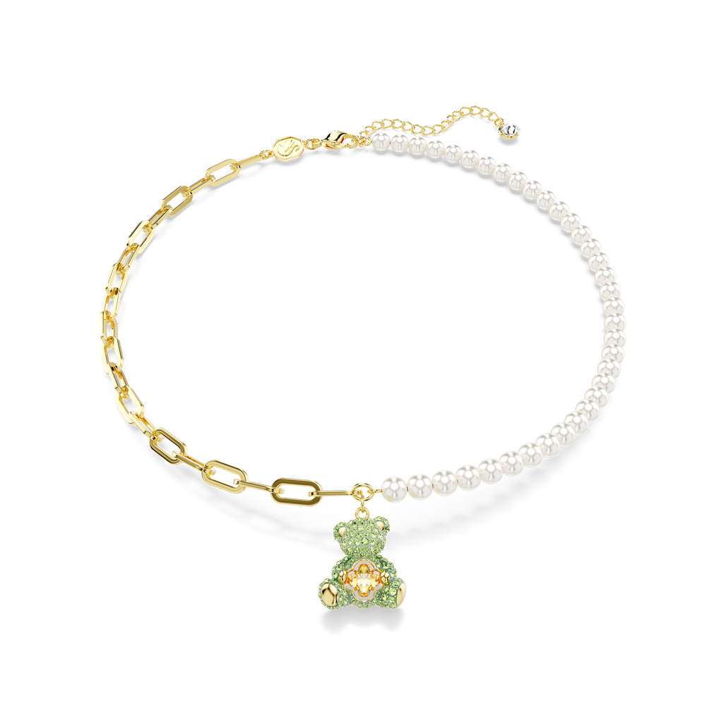 ★SWAROVSKI★ Teddy Green Gold Tone Crystal Pearl Necklace 5 Teddy pendant, Bear, Green, Gold-tone plated | Swarovski
