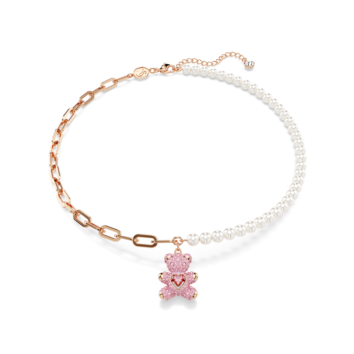 Swarovski Teddy pendant, Crystal pearl, Bear, Pink, Rose gold-tone ...