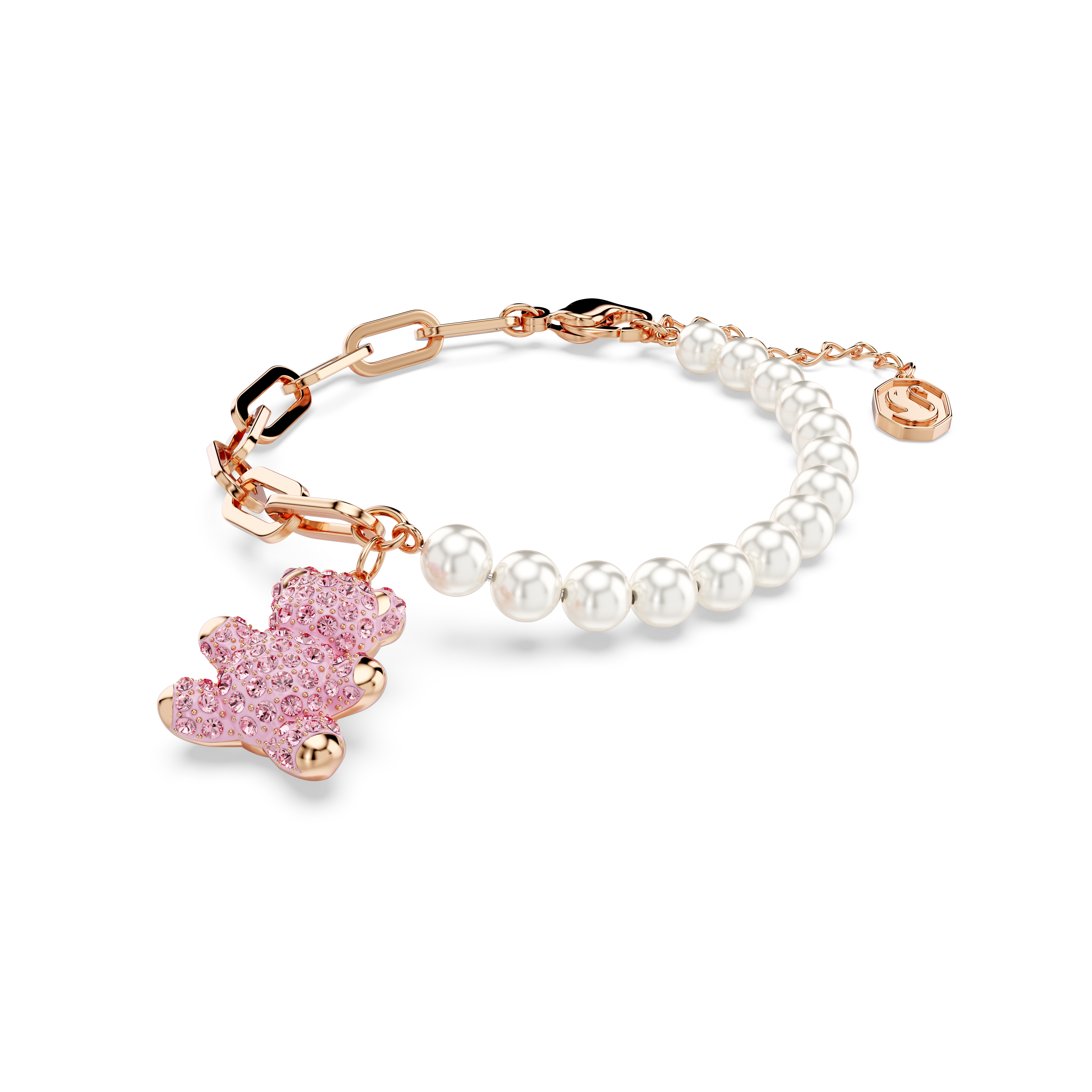 Swarovski Teddy bracelet, Crystal pearl, Bear, Pink, Rose gold-tone plated 5669169
