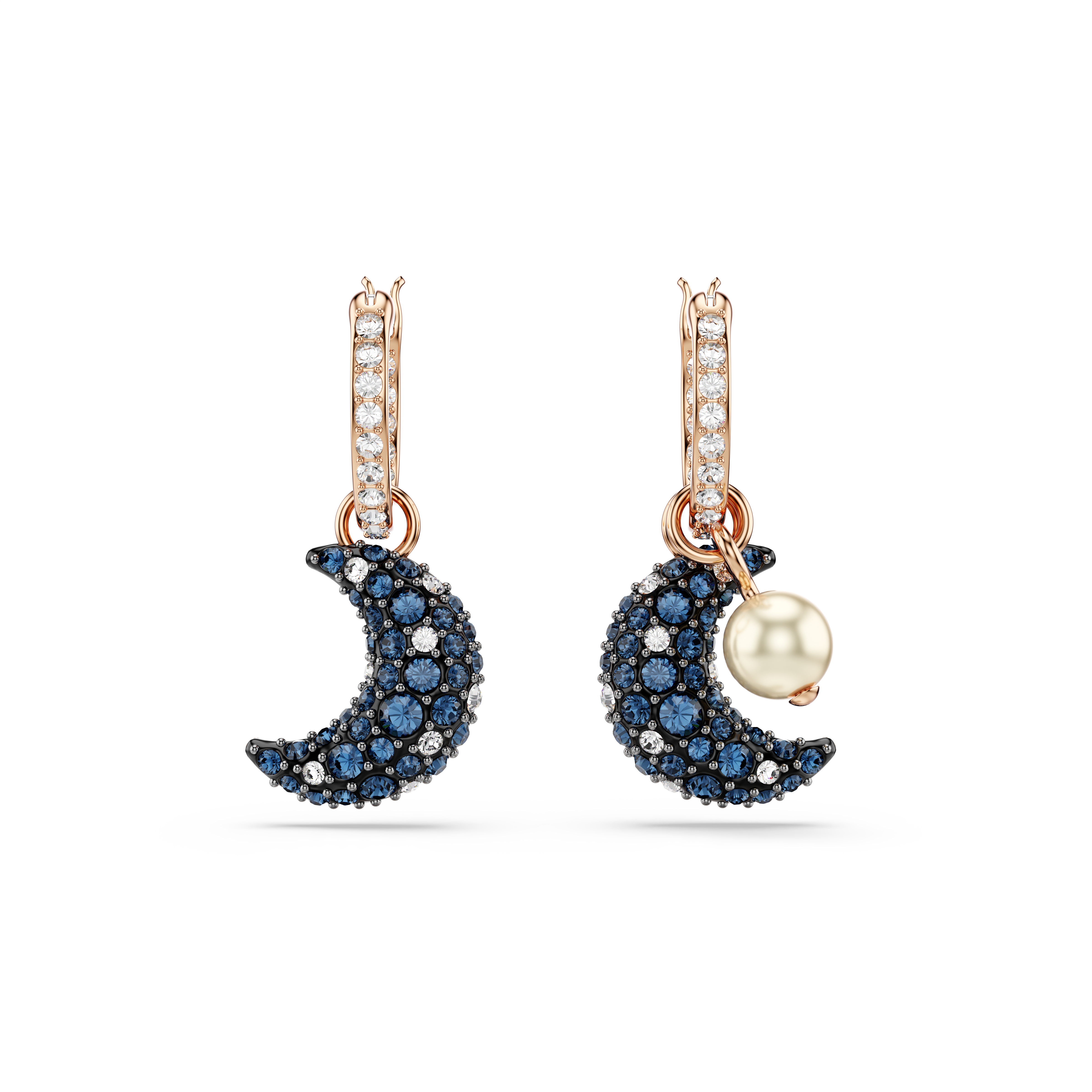 Swarovski Sublima drop earrings, Crystal pearl, Asymmetrical design, Moon, Multicolored, Rose gold-tone plated 5671569