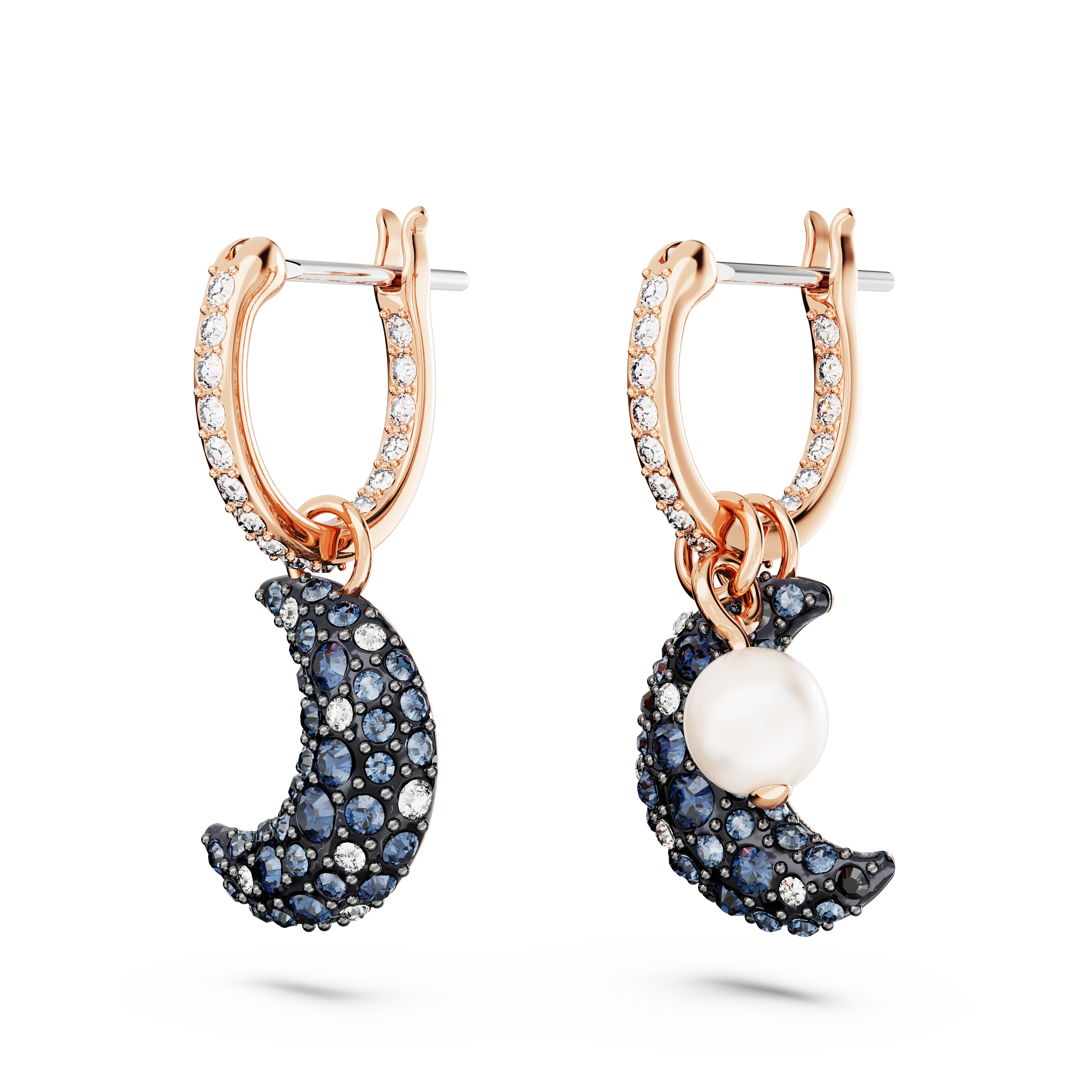 SWAROVSKI LUNA DROP EARRINGS, ASYMMETRICAL DESIGN, MOON, MULTICOLORED, ROSE GOLD-TONE PLATED 5671569