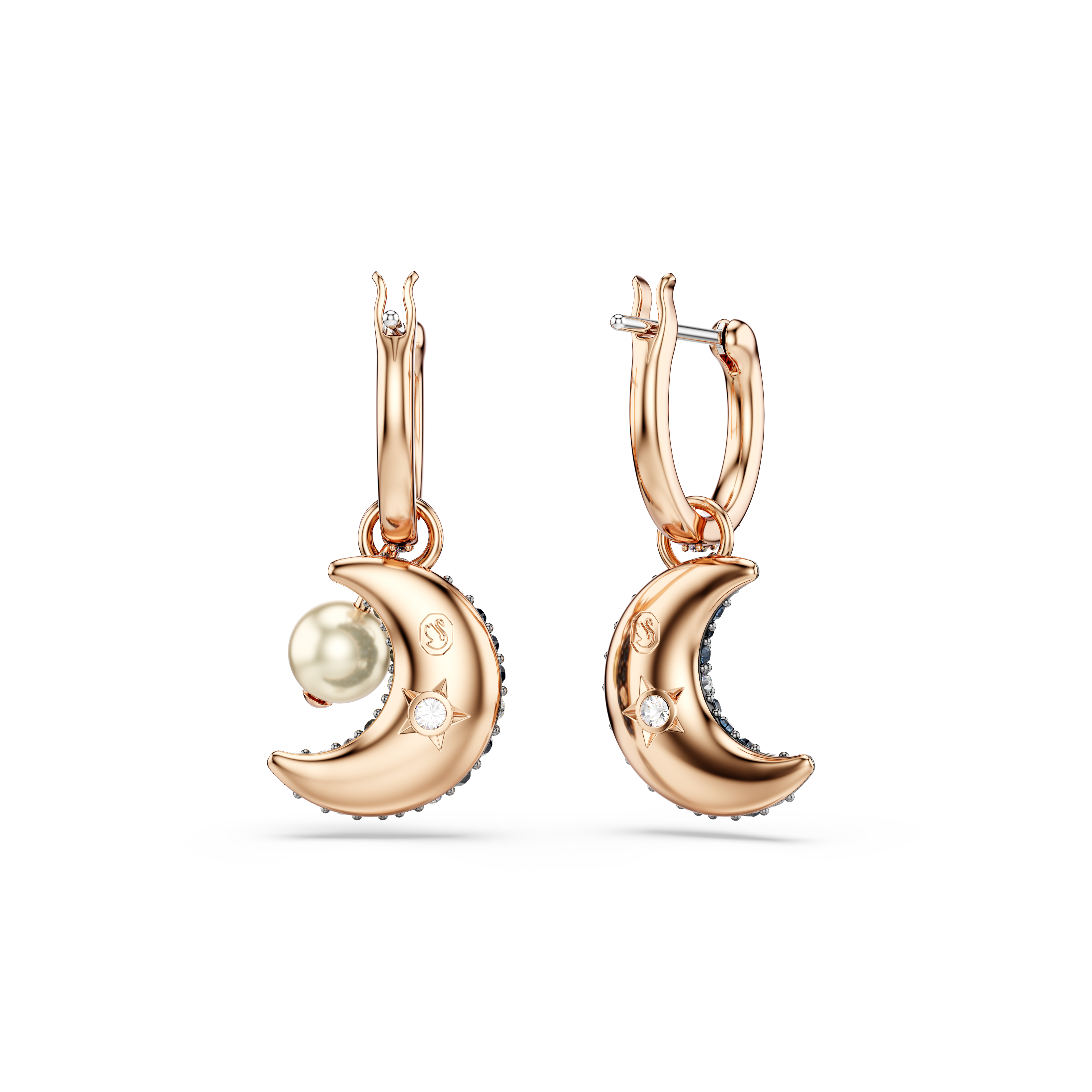 Swarovski Sublima drop earrings, Crystal pearl, Asymmetrical design, Moon, Multicolored, Rose gold-tone plated 5671569