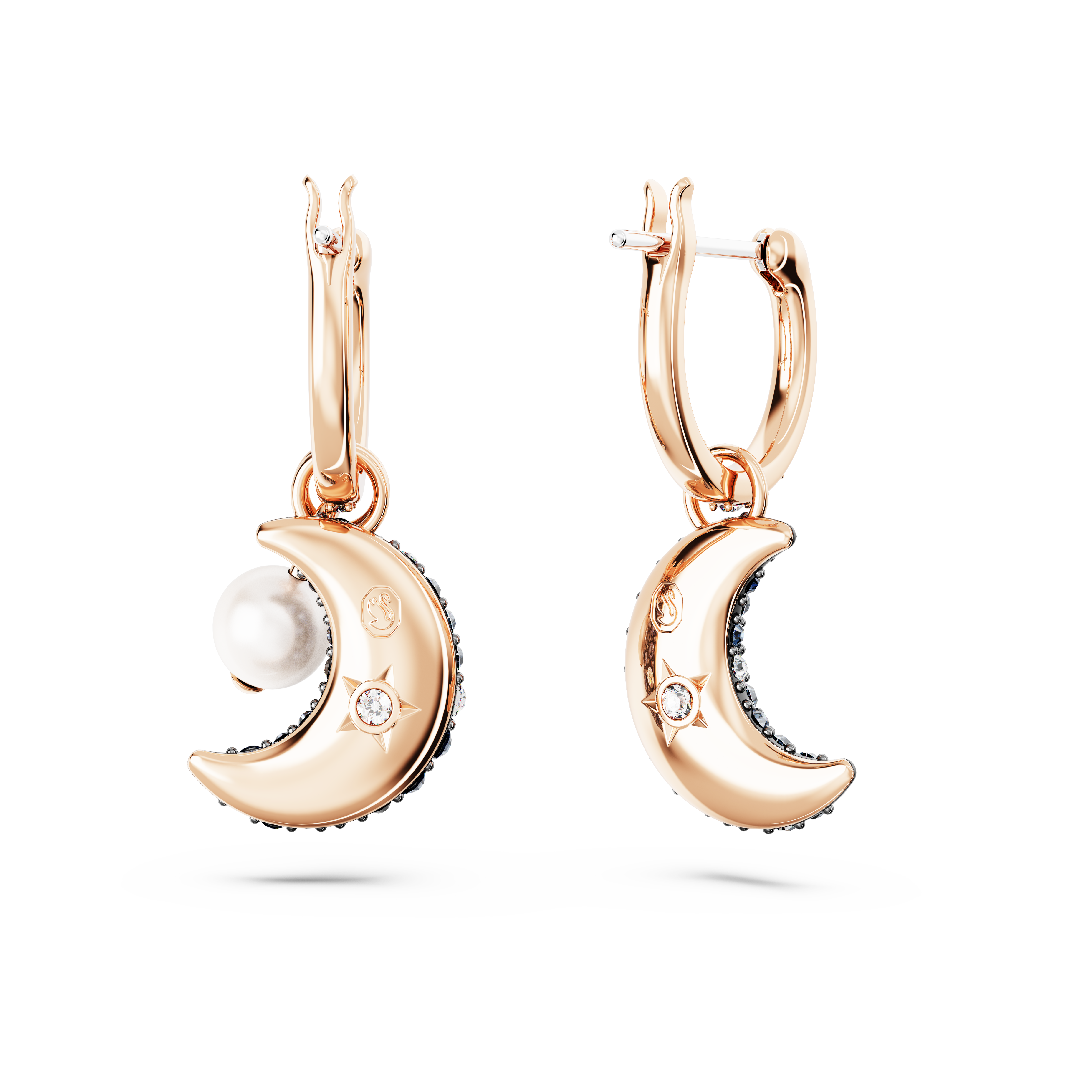 SWAROVSKI LUNA DROP EARRINGS, ASYMMETRICAL DESIGN, MOON, MULTICOLORED, ROSE GOLD-TONE PLATED 5671569