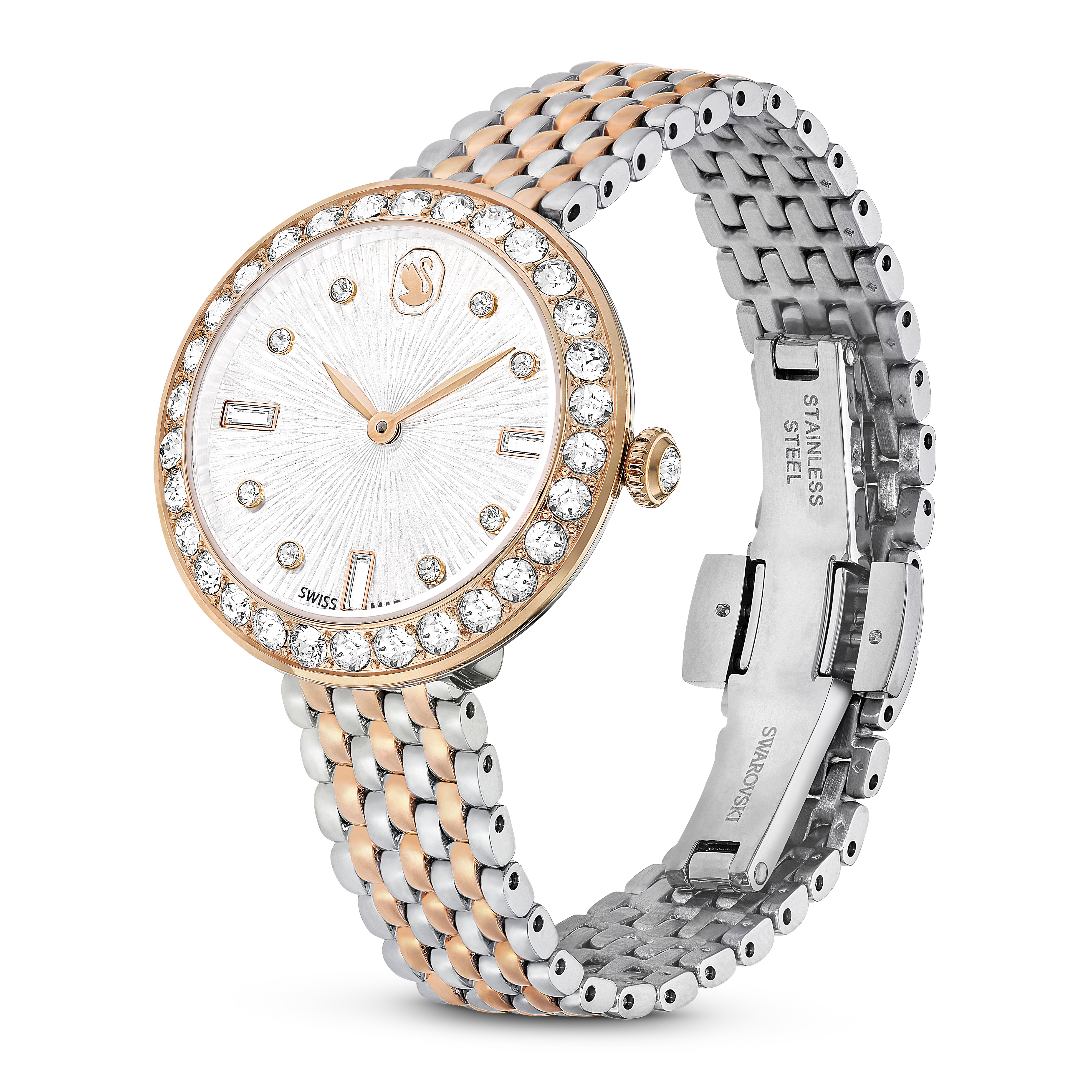 Swarovski Matrix tennis 7-link watch, Swiss Made, Metal bracelet, Rose gold tone, Mixed metal finish 5672971