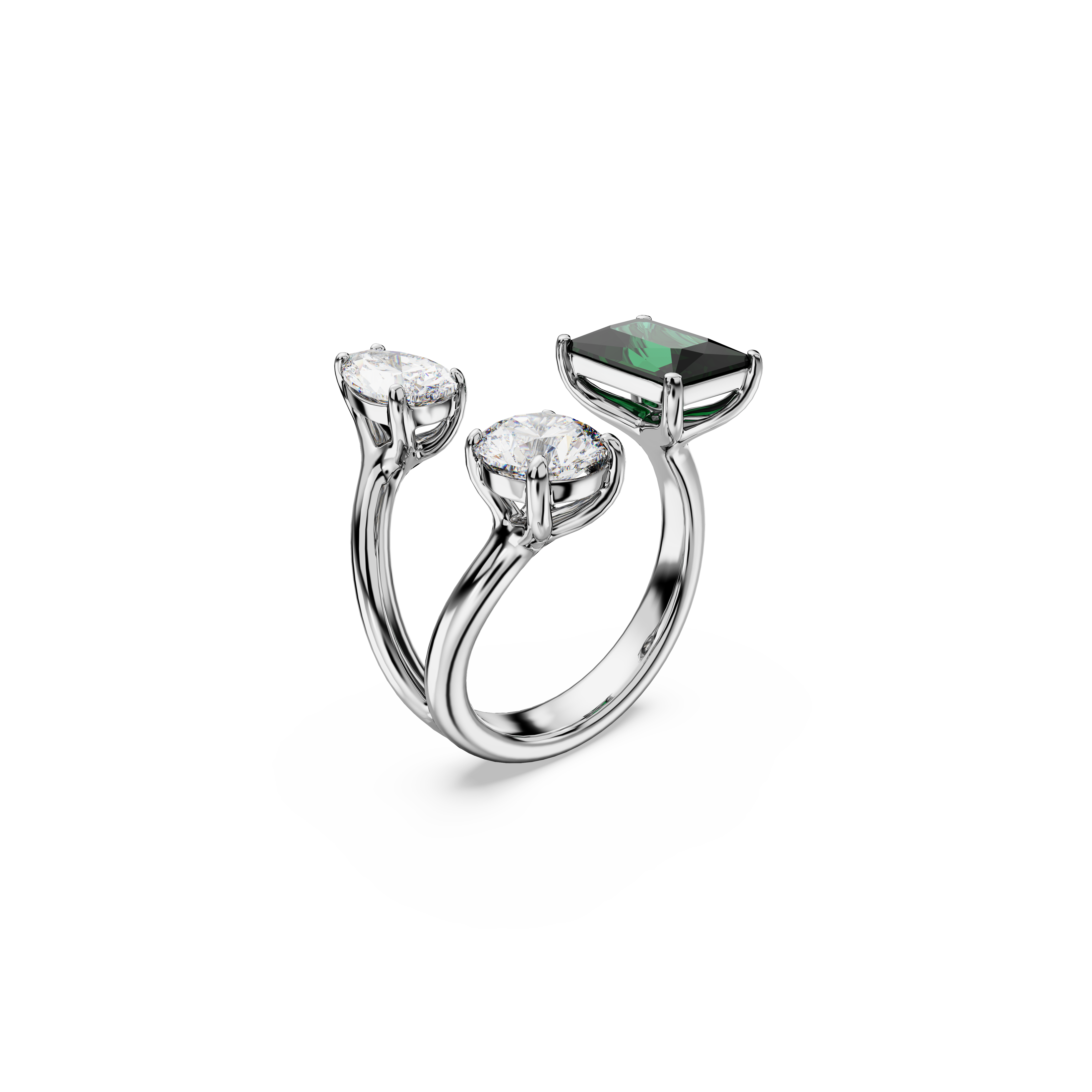 SWAROVSKI MESMERA OPEN RING, MIXED CUTS, GREEN, SILVER-TONE FINISH