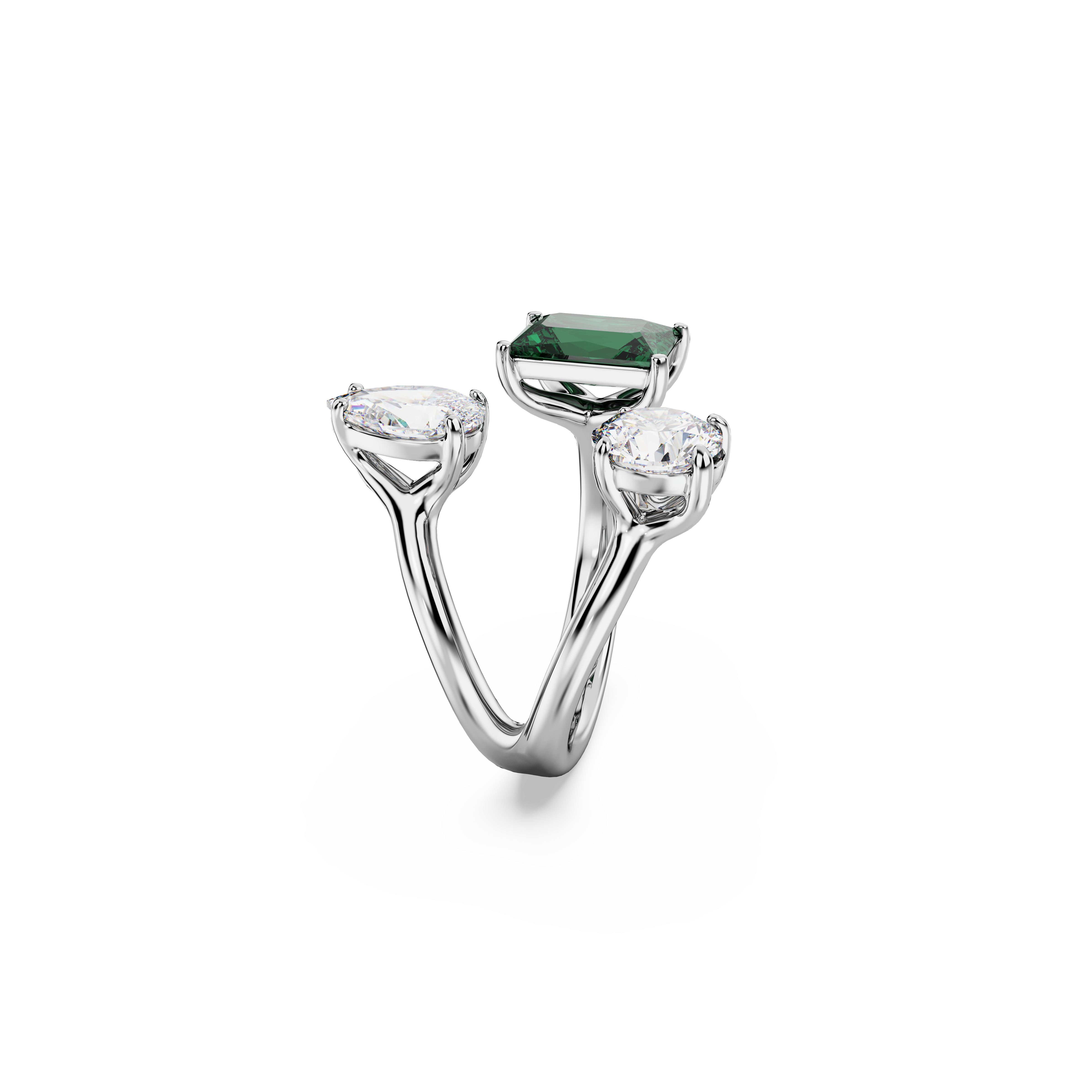 SWAROVSKI MESMERA OPEN RING, MIXED CUTS, GREEN, SILVER-TONE FINISH