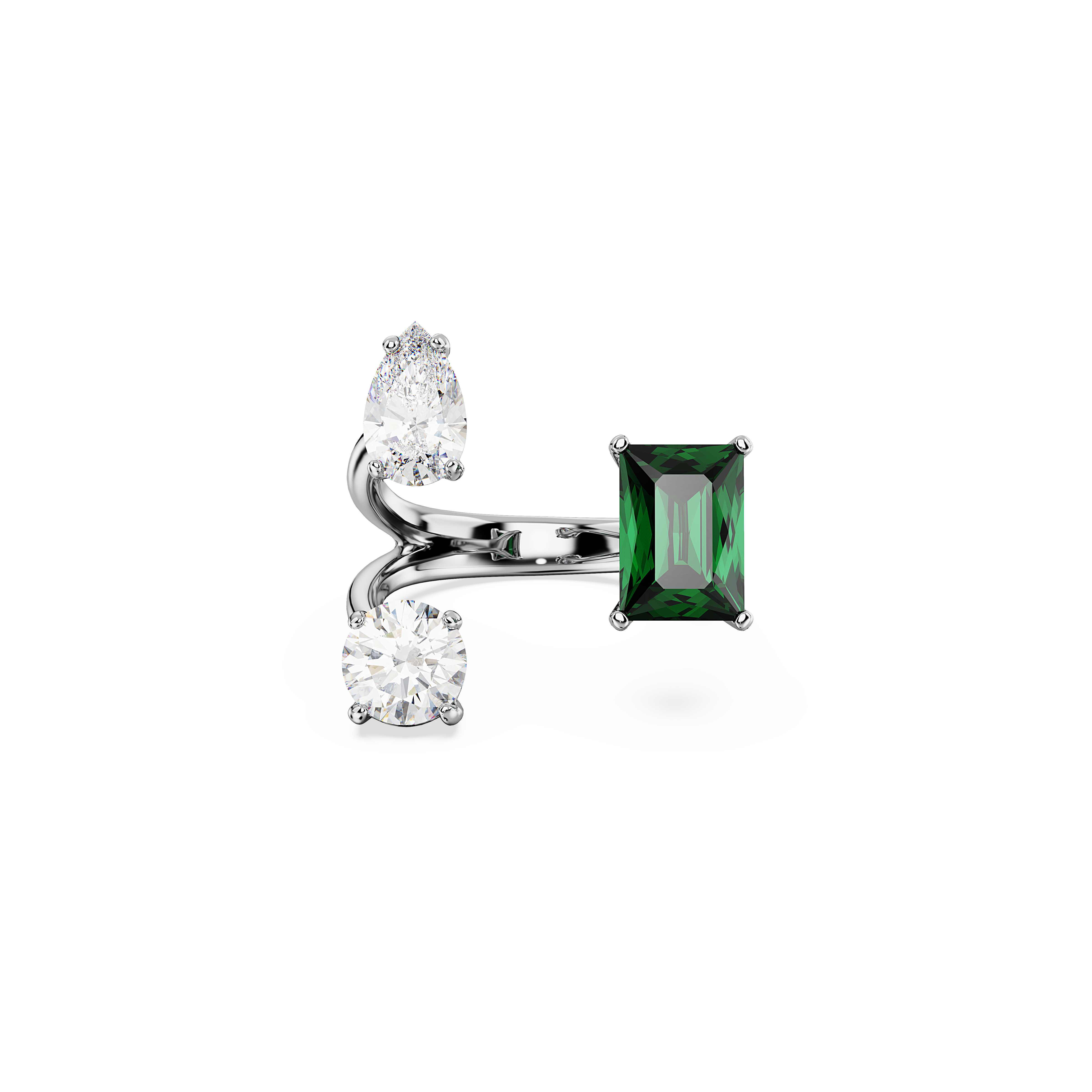 SWAROVSKI MESMERA OPEN RING, MIXED CUTS, GREEN, SILVER-TONE FINISH