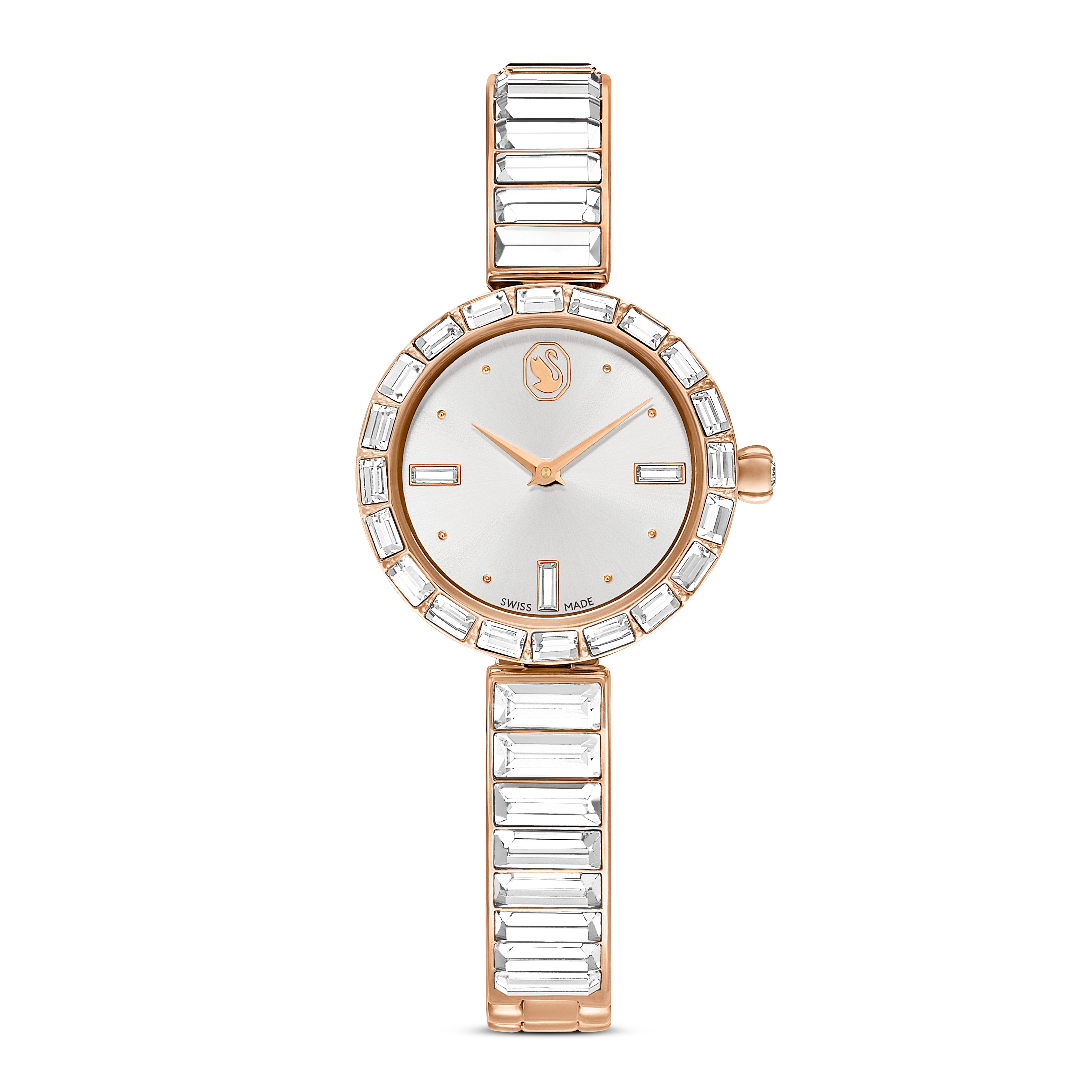 Swarovski Matrix bangle watch, Swiss Made, Crystal bracelet, White, Rose gold-tone finish 5677484