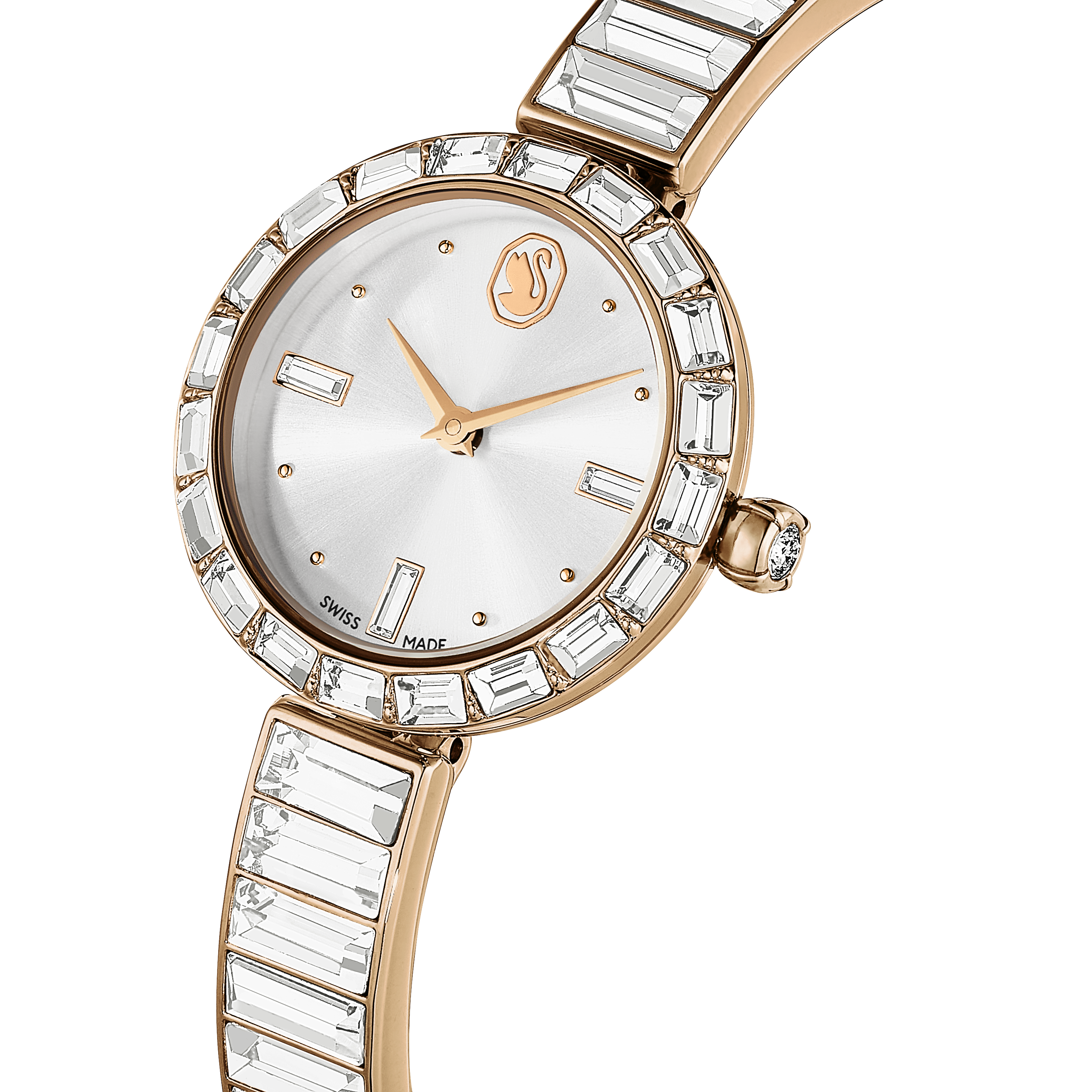 Swarovski Matrix bangle watch, Swiss Made, Crystal bracelet, White, Rose gold-tone finish 5677484