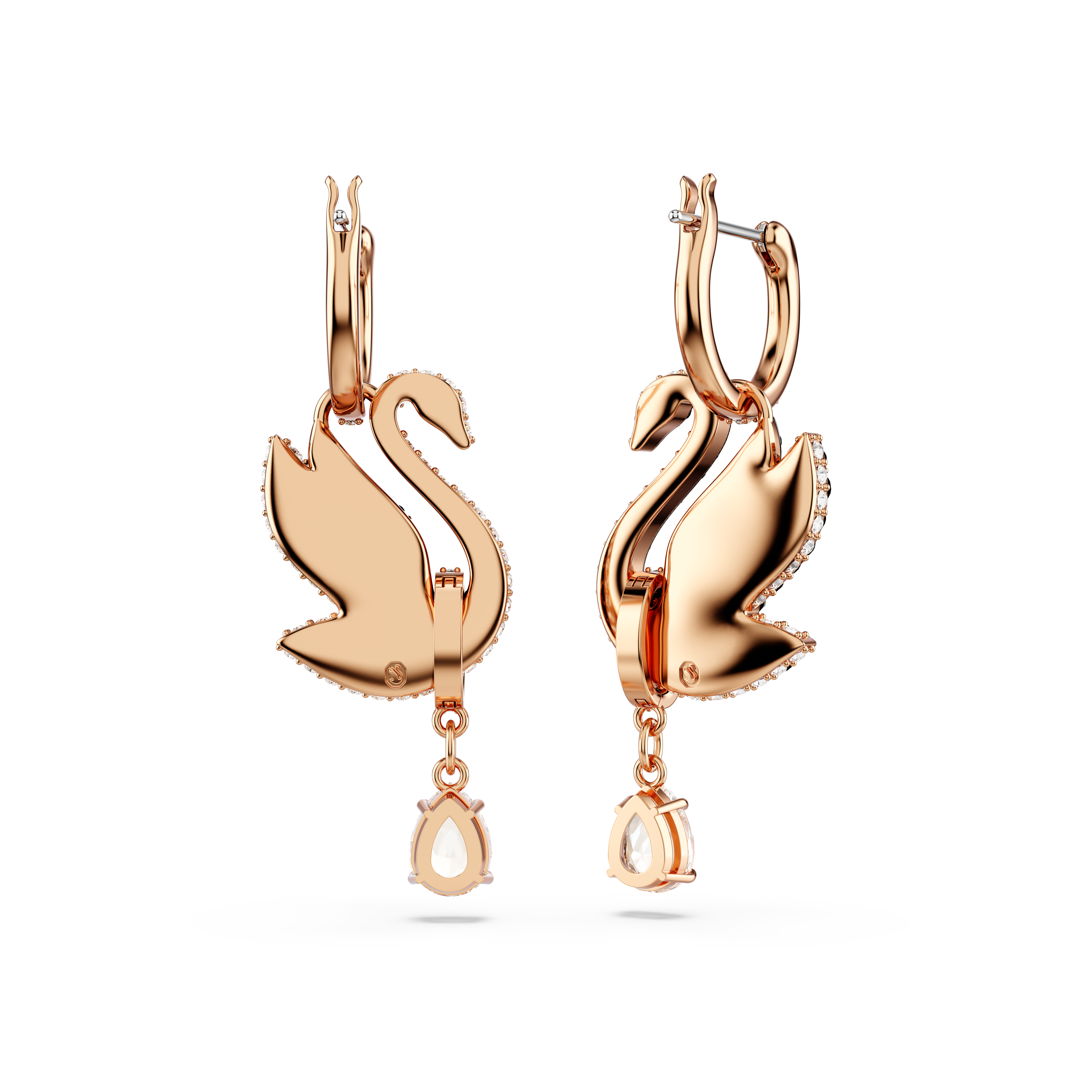 Swarovski Swan drop earrings, Swan, Black, Rose gold-tone plated 5678047