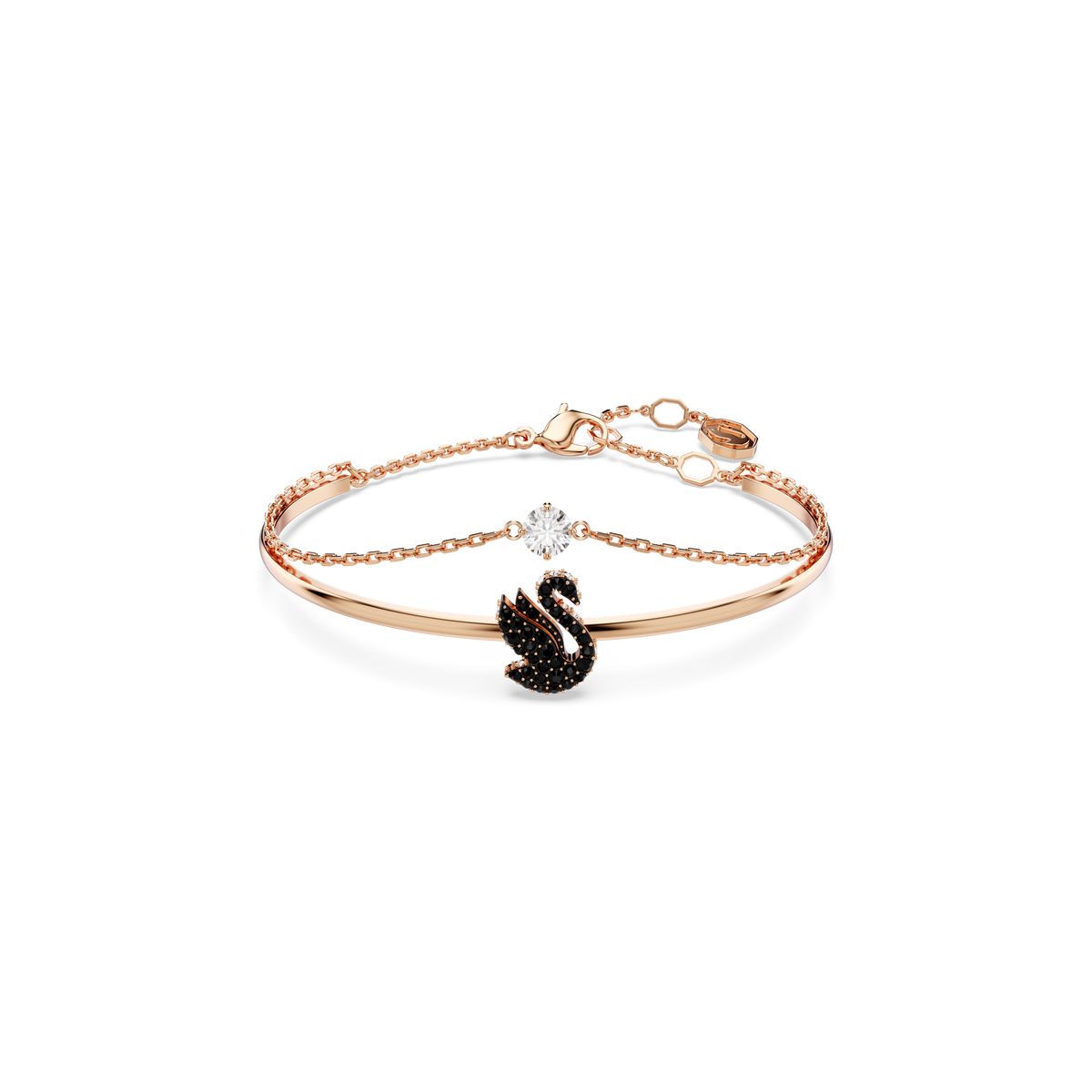 Swarovski Swan bangle, Swan, Black, Rose gold-tone plated 5678048