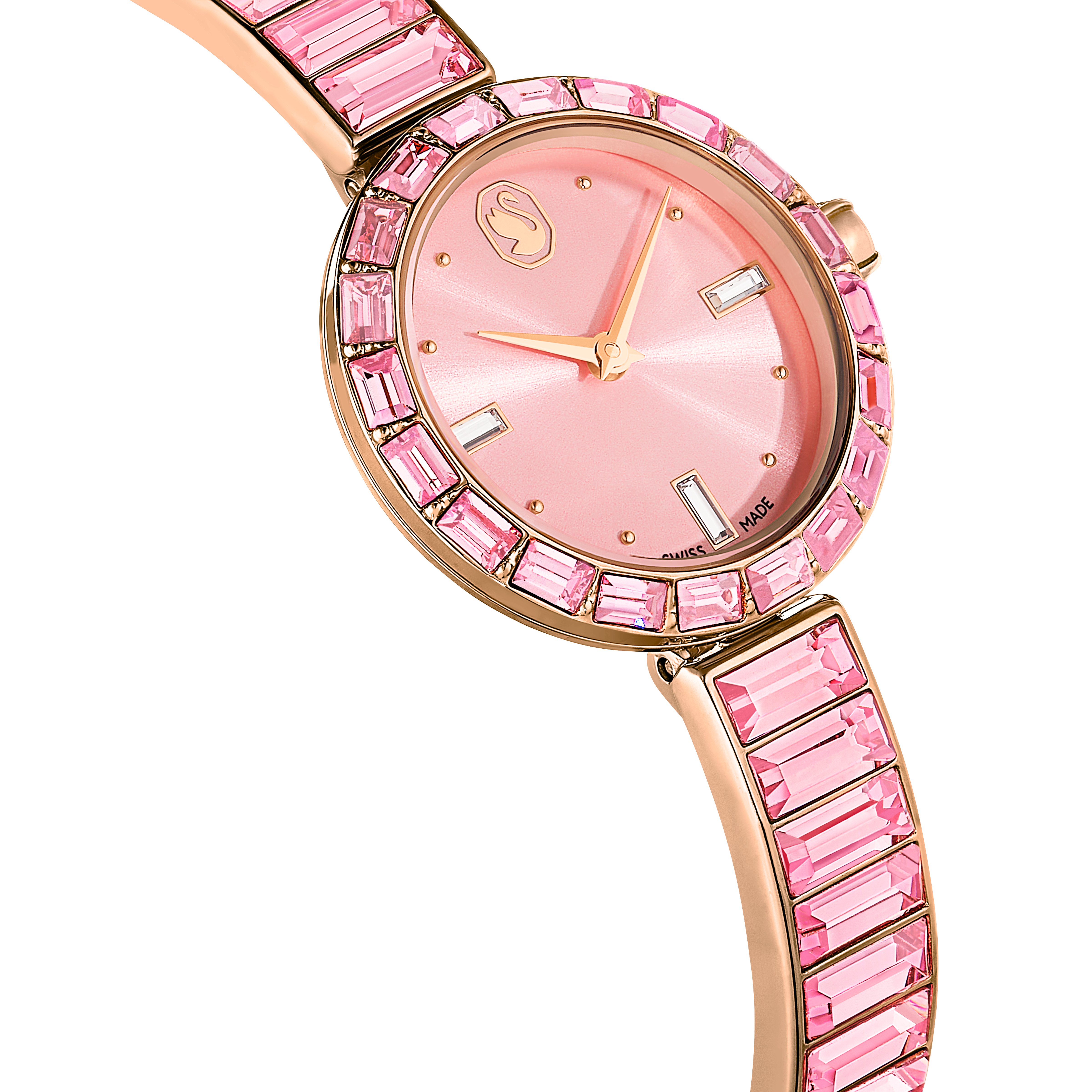 Swarovski Matrix bangle watch, Swiss Made, Crystal bracelet, Pink, Rose gold-tone finish 5679890