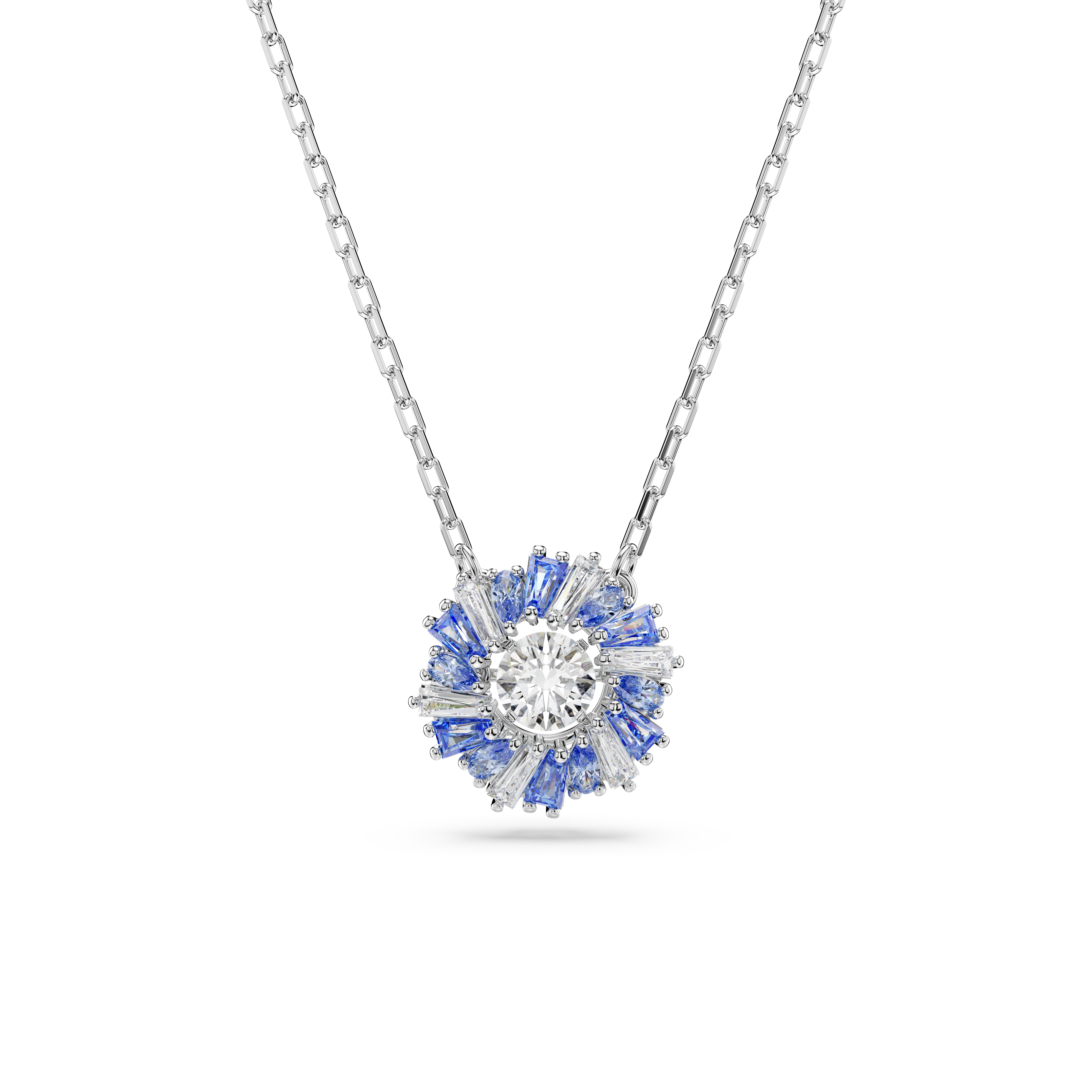 Swarovski Idyllia pendant, Mixed cuts, Flower, Blue, Rhodium plated 5680013