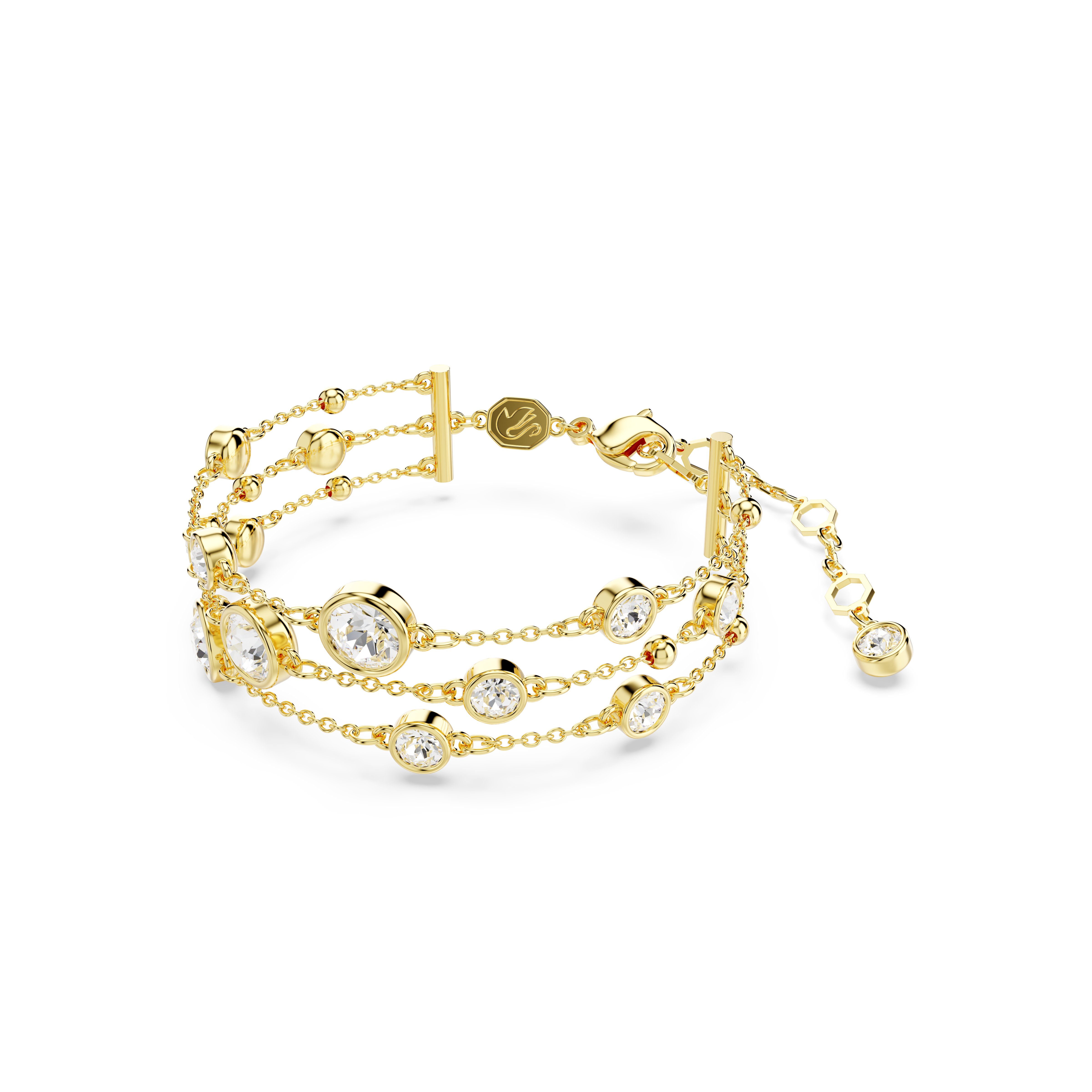 Swarovski Imber wide bracelet, Round cut, White, Gold-tone plated 5680095