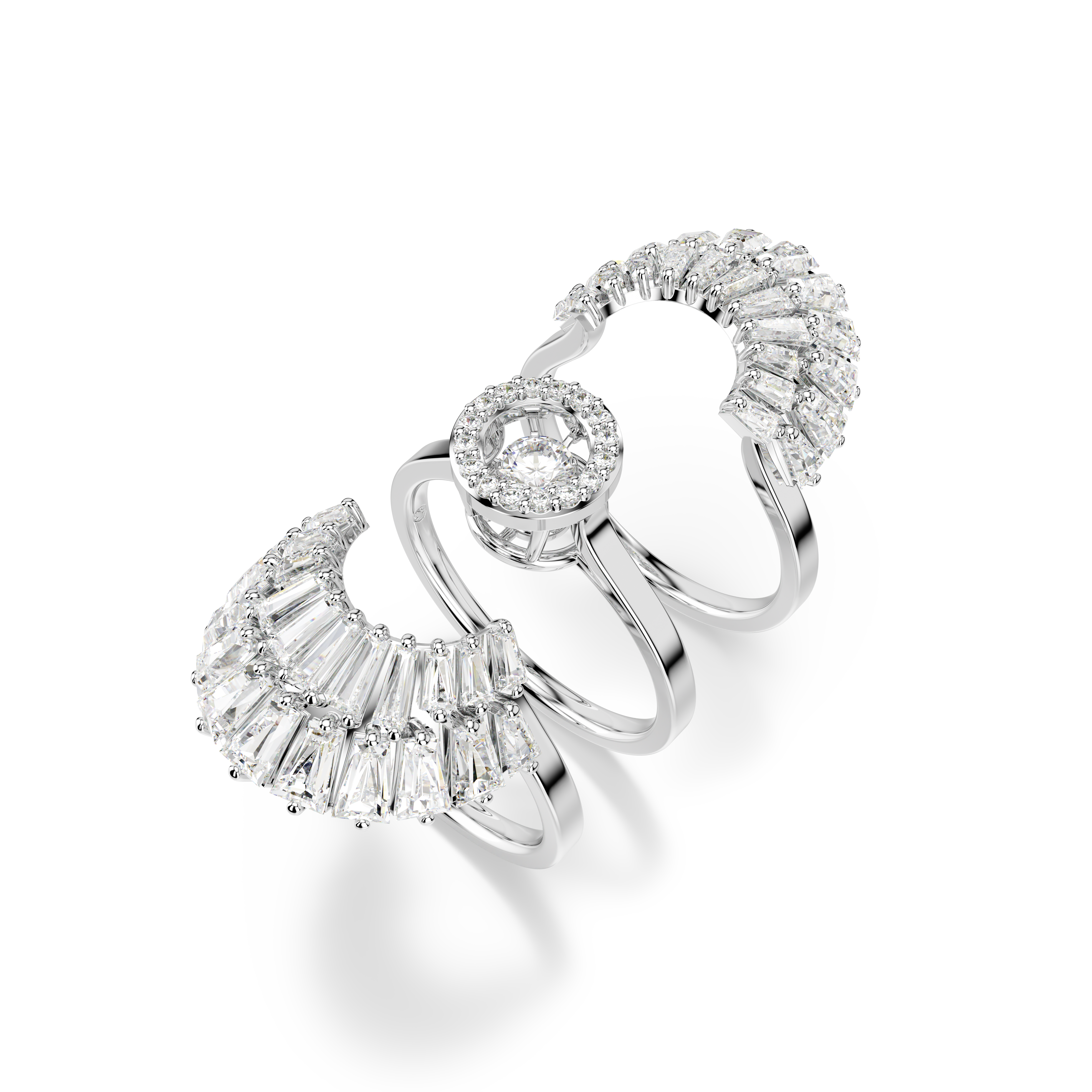 Swarovski Idyllia ring, Set (3), Mixed cuts, Shell, White, Rhodium plated 5680291