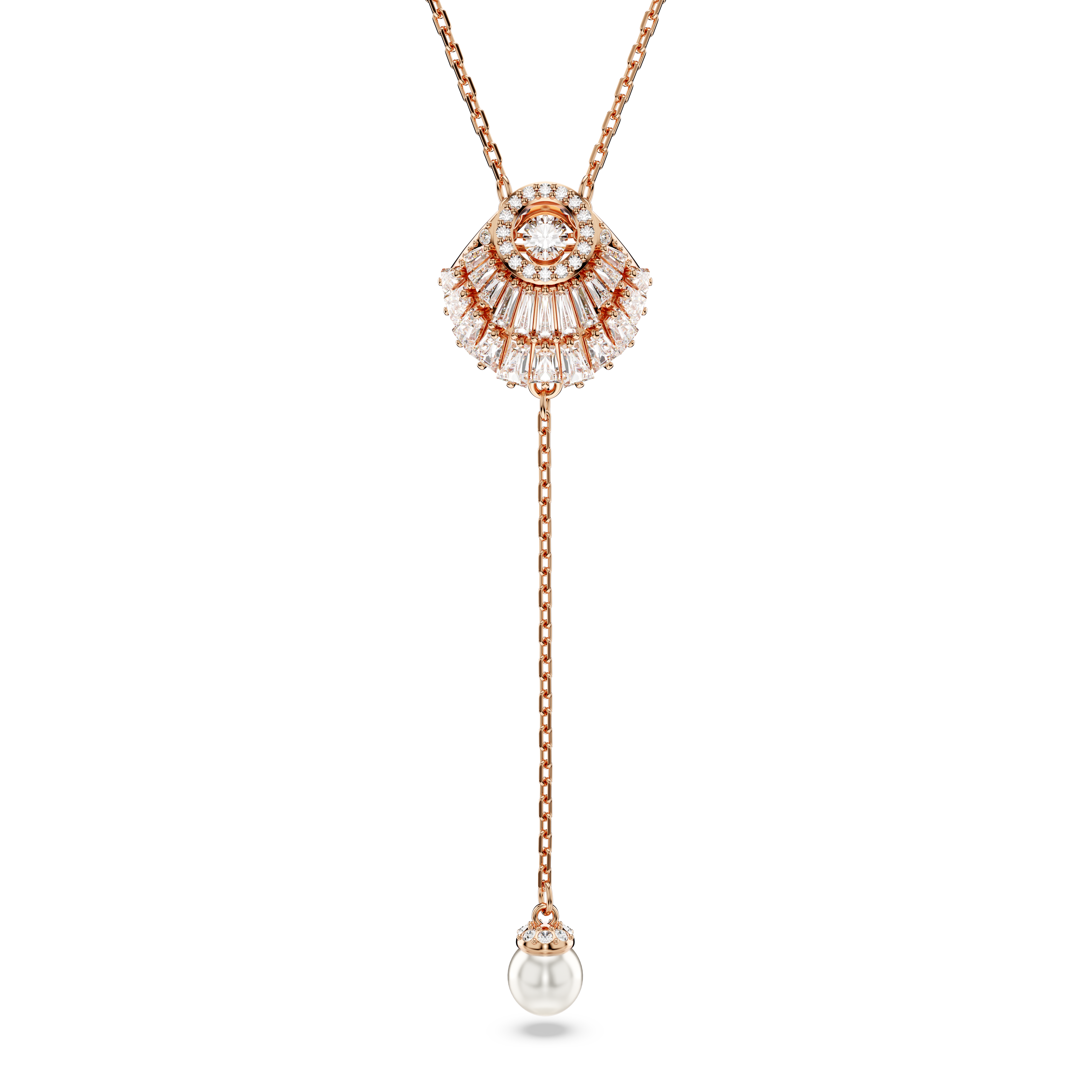 Swarovski Idyllia Y pendant, Crystal pearl, Shell, White, Rose gold-tone plated 5680299