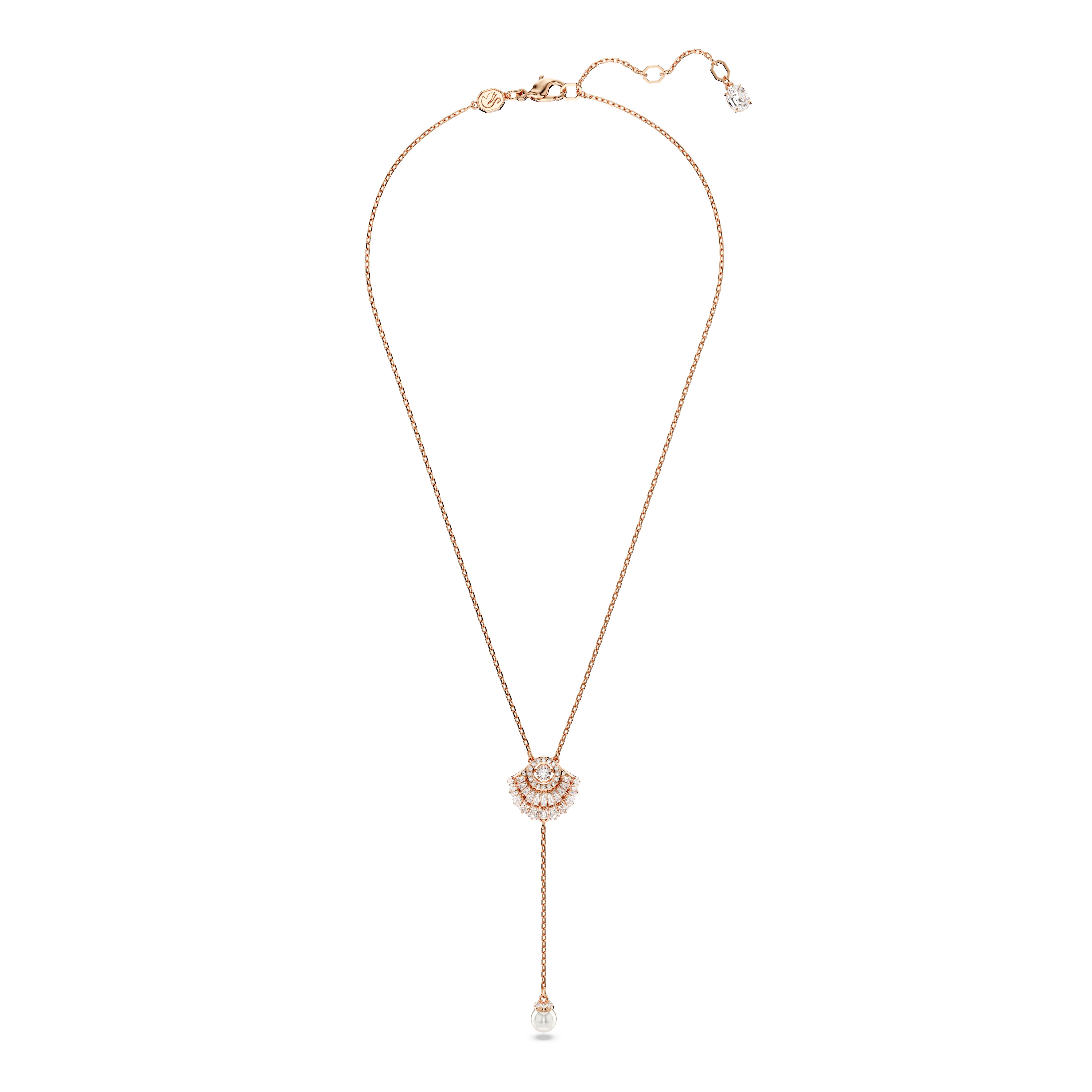 Swarovski Idyllia Y pendant, Crystal pearl, Shell, White, Rose gold-tone plated 5680299