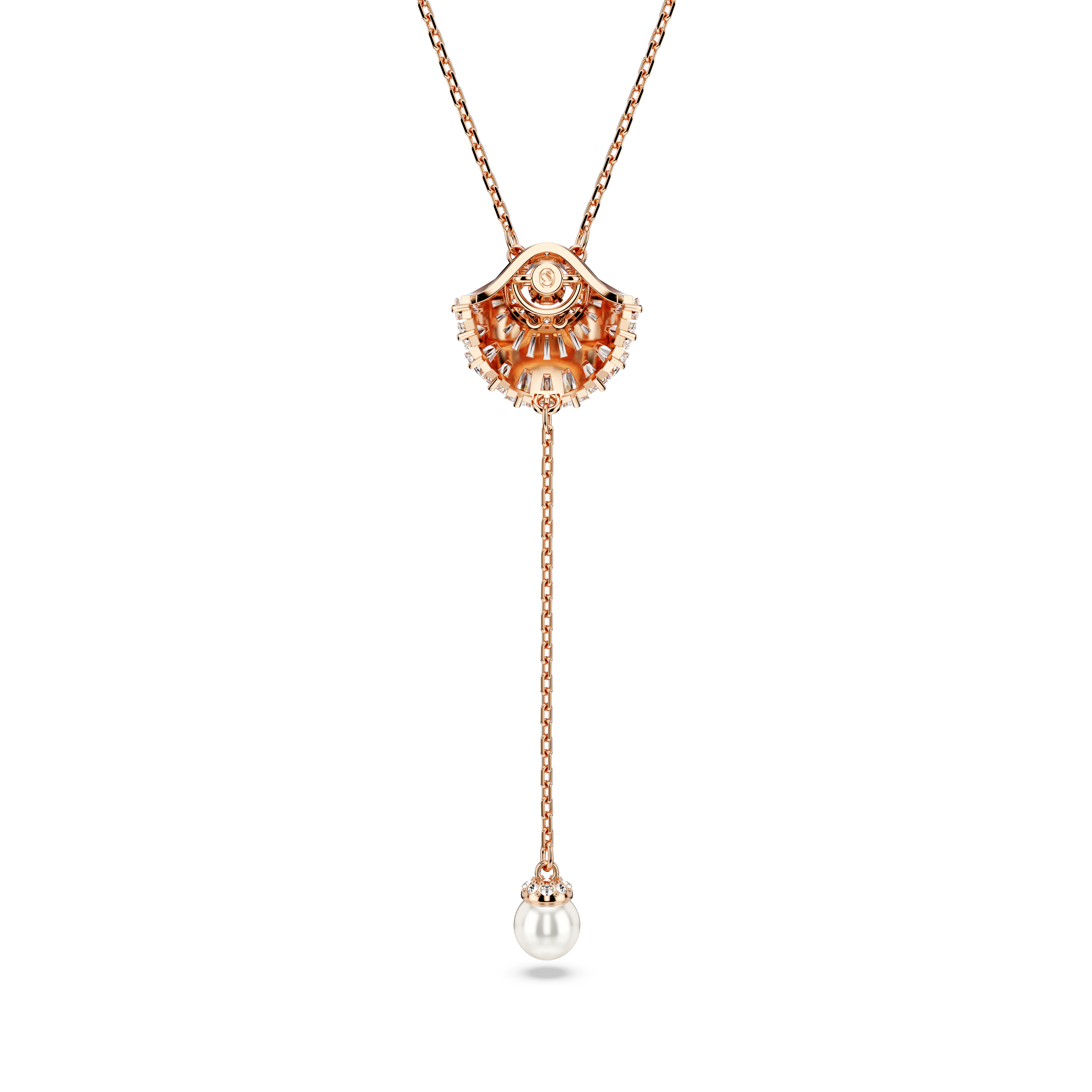 Swarovski Idyllia Y pendant, Crystal pearl, Shell, White, Rose gold-tone plated 5680299