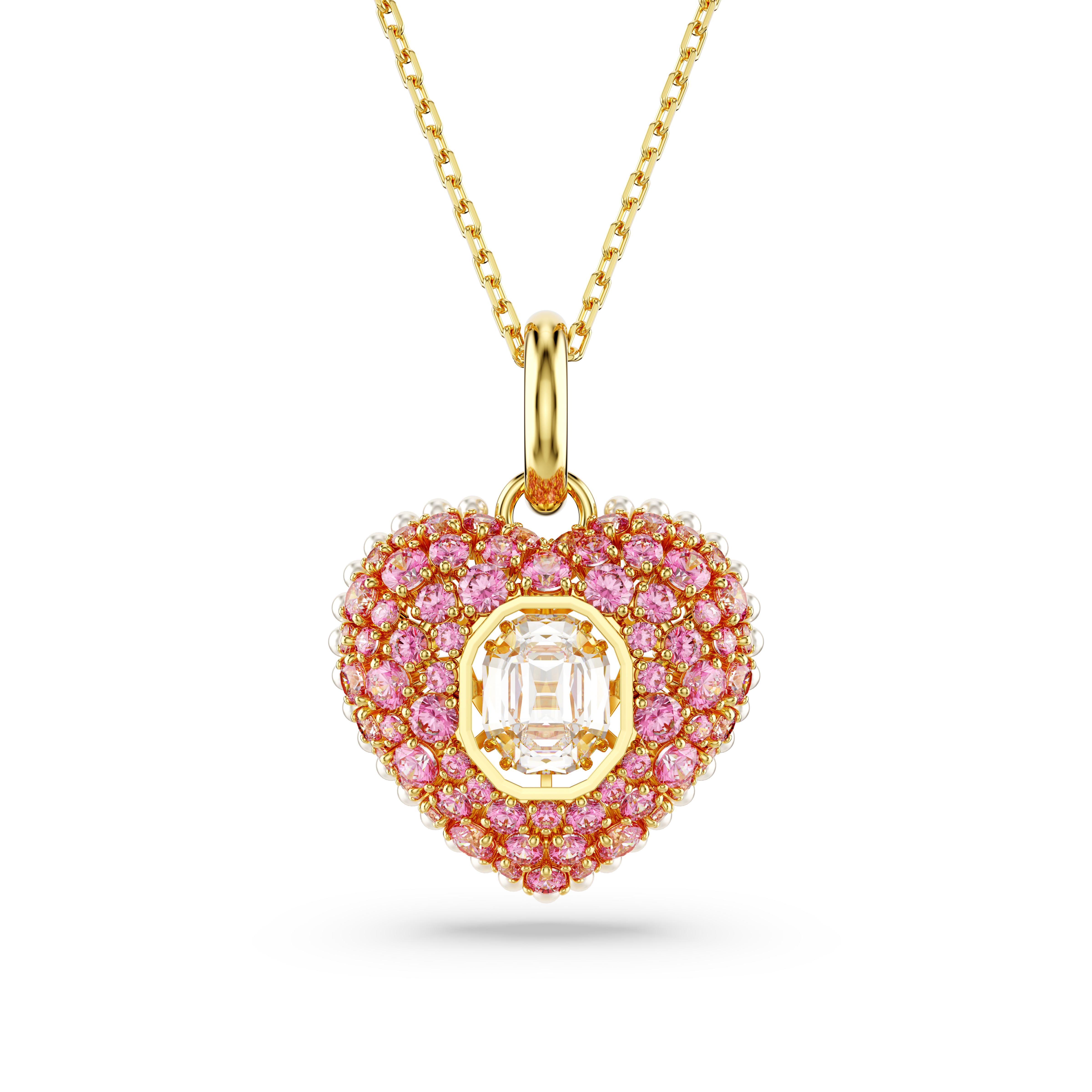 Swarovski Idyllia pendant, Octagon cut, Crystal pearl, Heart, Pink, Gold-tone plated 5680784