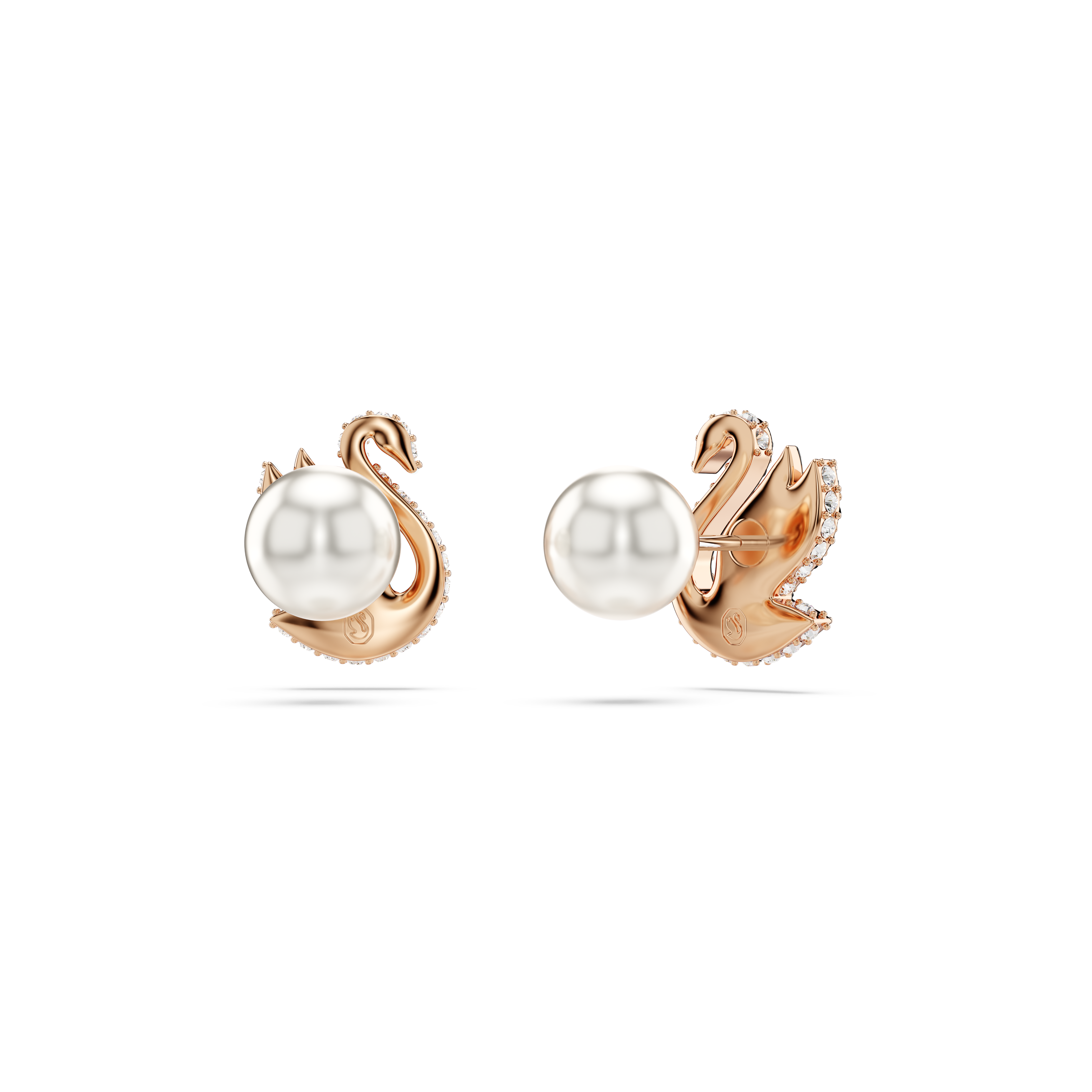 Swarovski Swan stud earrings, Crystal pearl, Swan, Black, Rose gold-tone plated 5684608