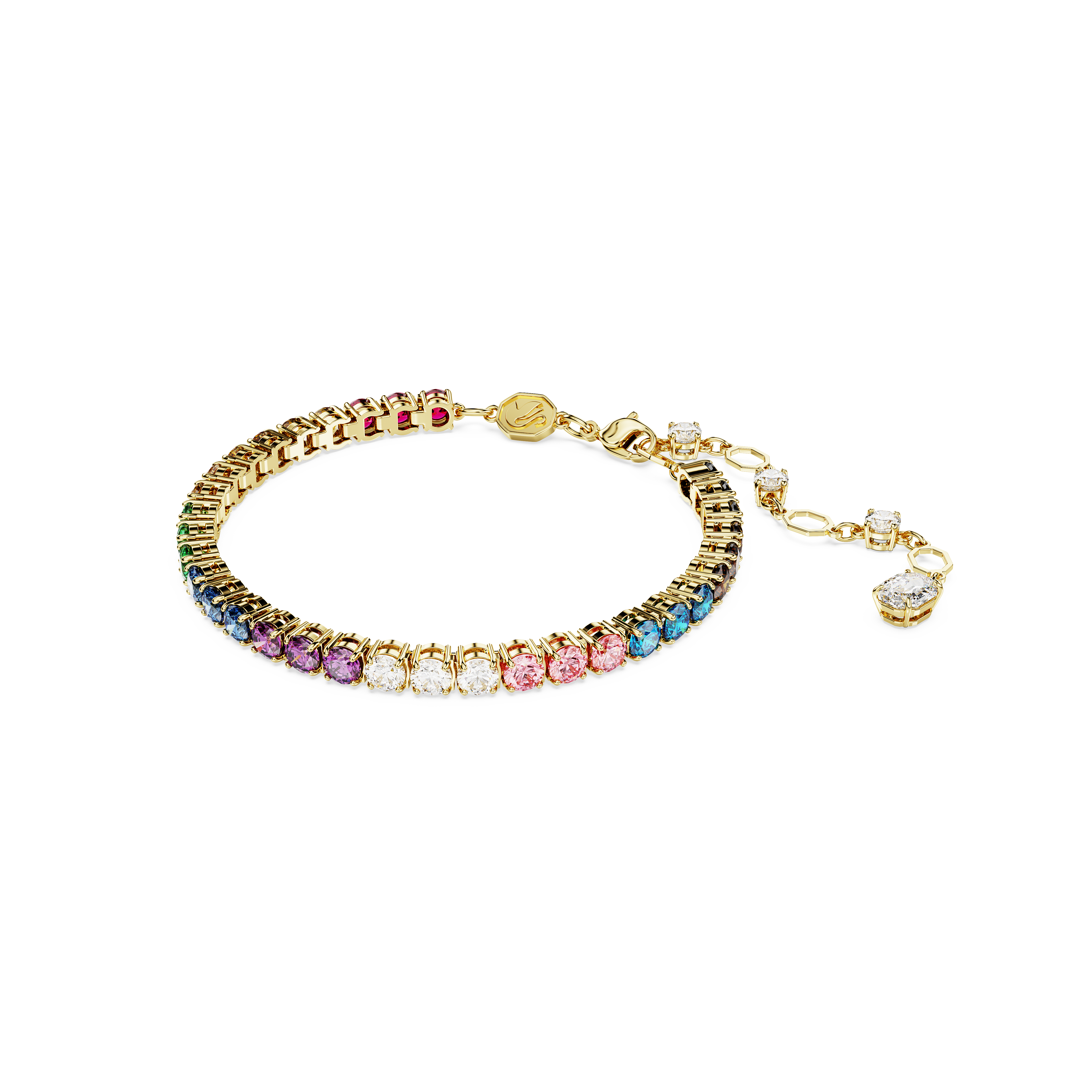 Swarovski Matrix Tennis bracelet, Round cut, Multicolored, Gold-tone plated 5685691