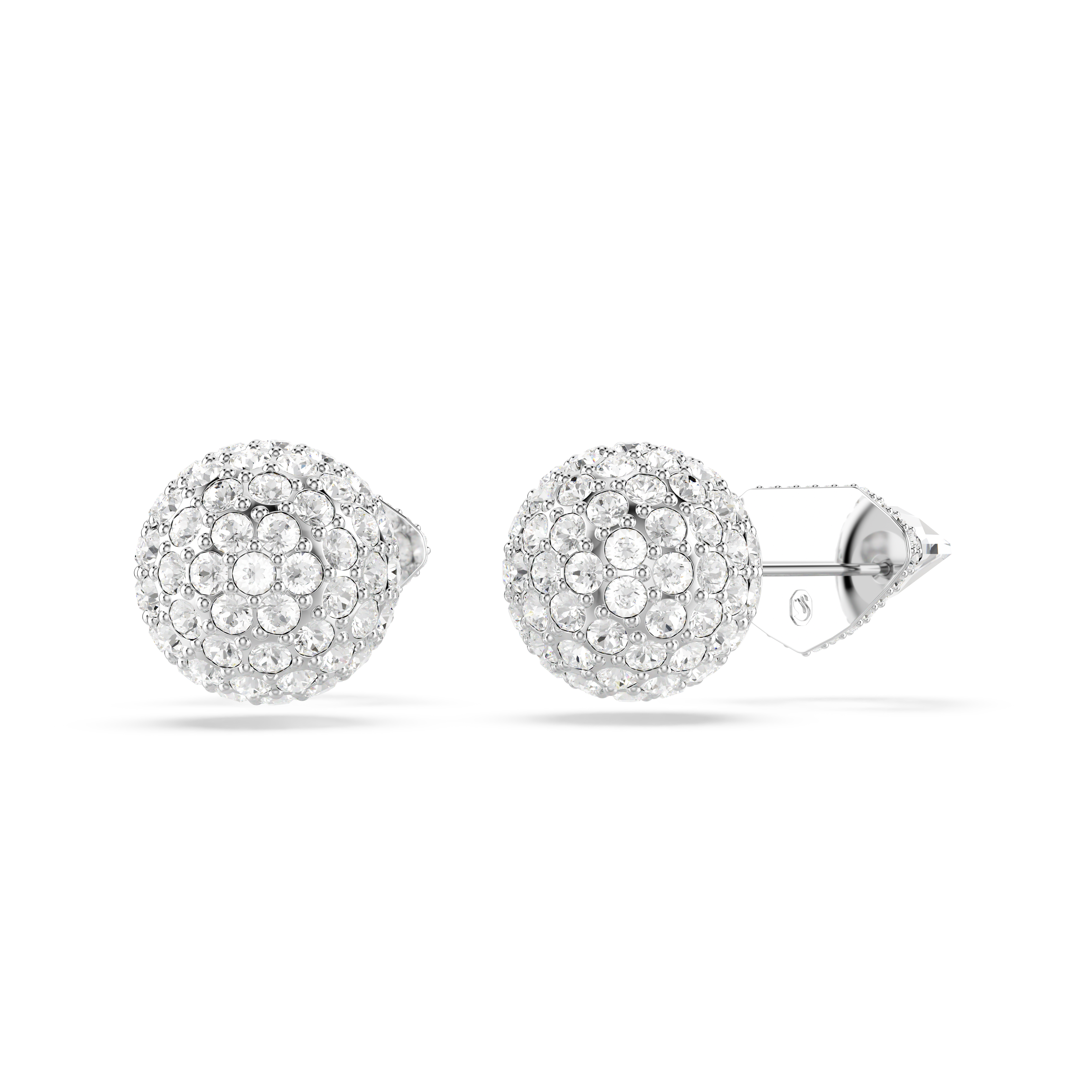 Swarovski Lucent stud earrings, Pavé, Ball, White, Rhodium plated 5686483