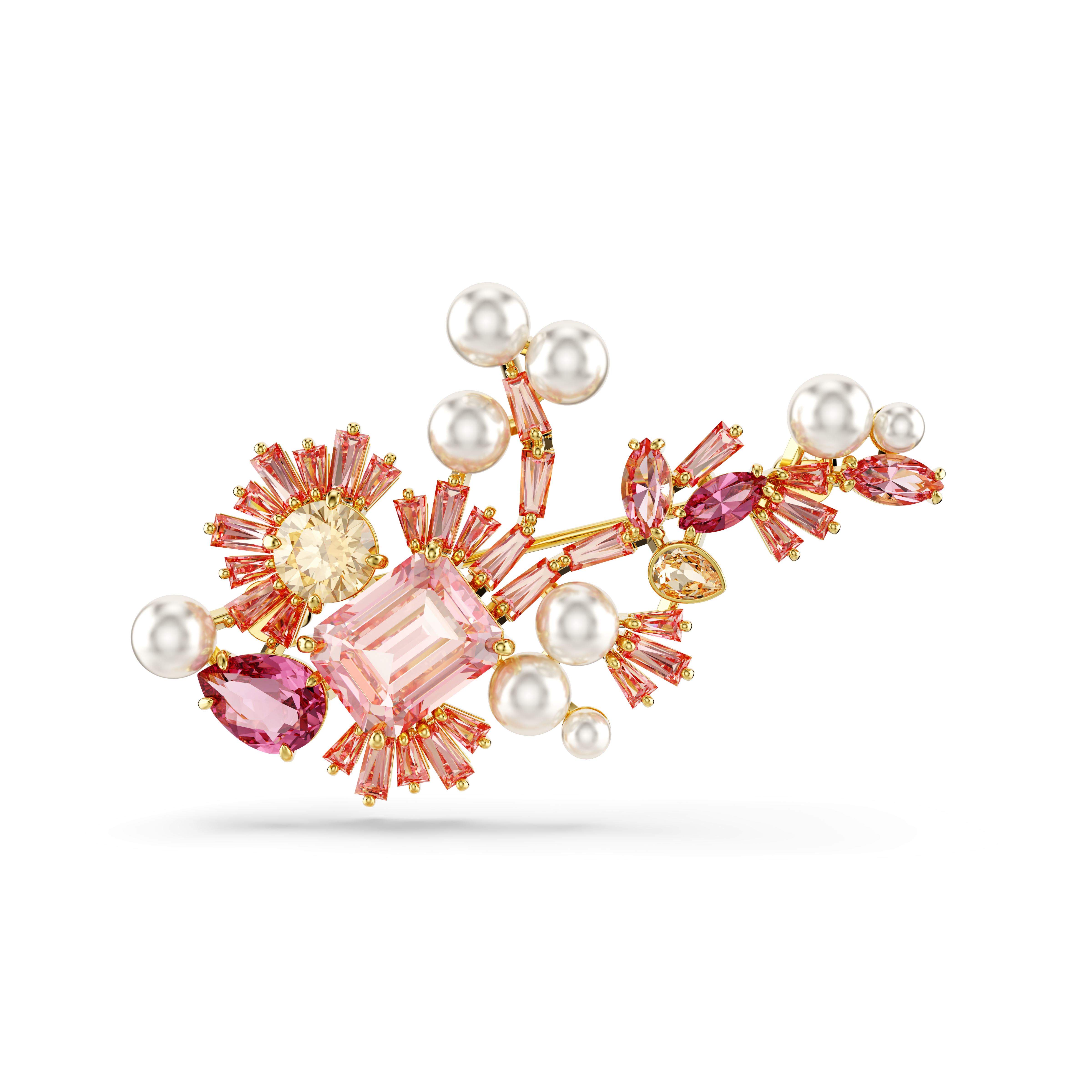 Swarovski Gema brooch, Crystal pearl, Mixed cuts, Flower, Pink, Gold-tone plated 5688478