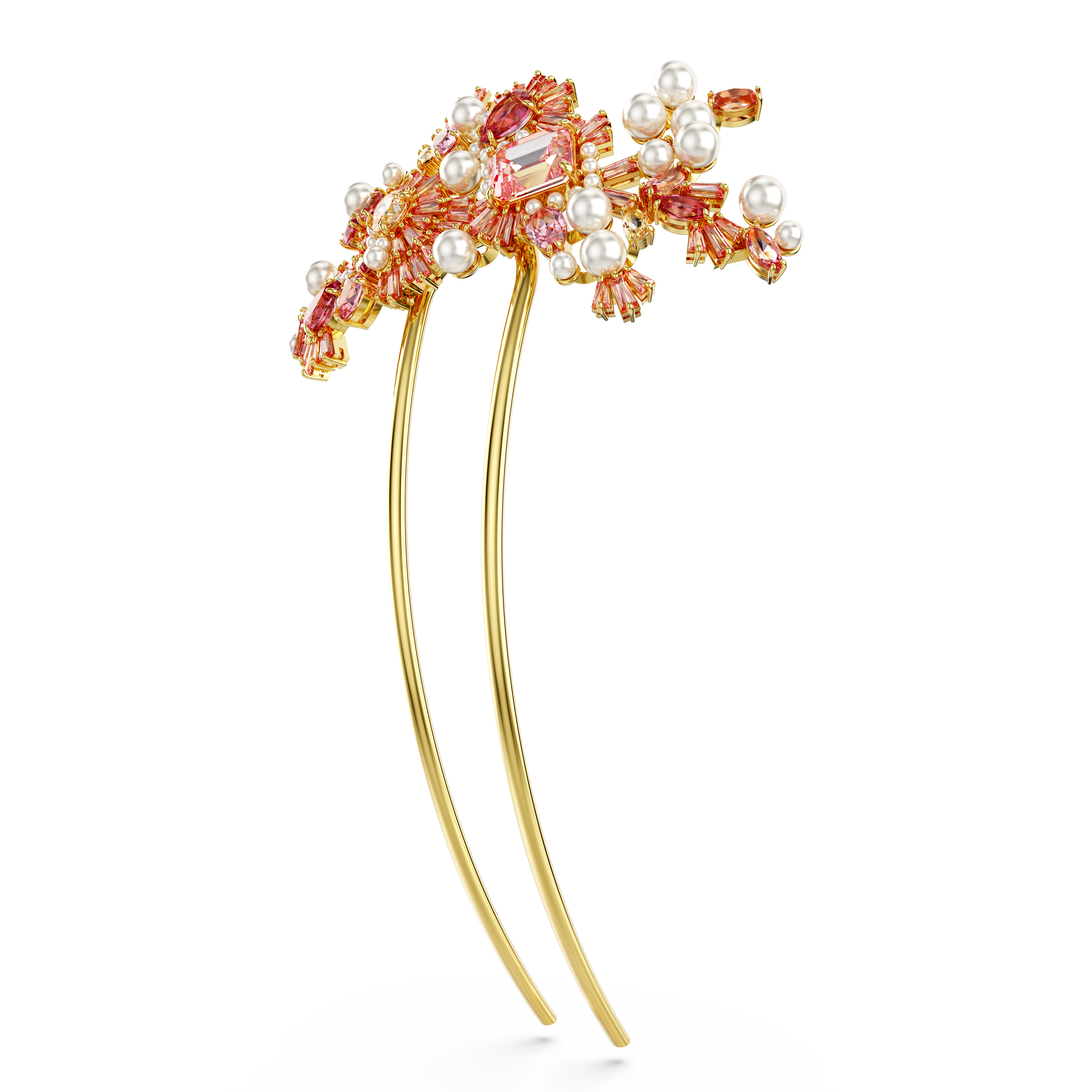 Swarovski Gema hair clip, Crystal pearl, Mixed cuts, Flower, Pink, Gold-tone plated 5689051