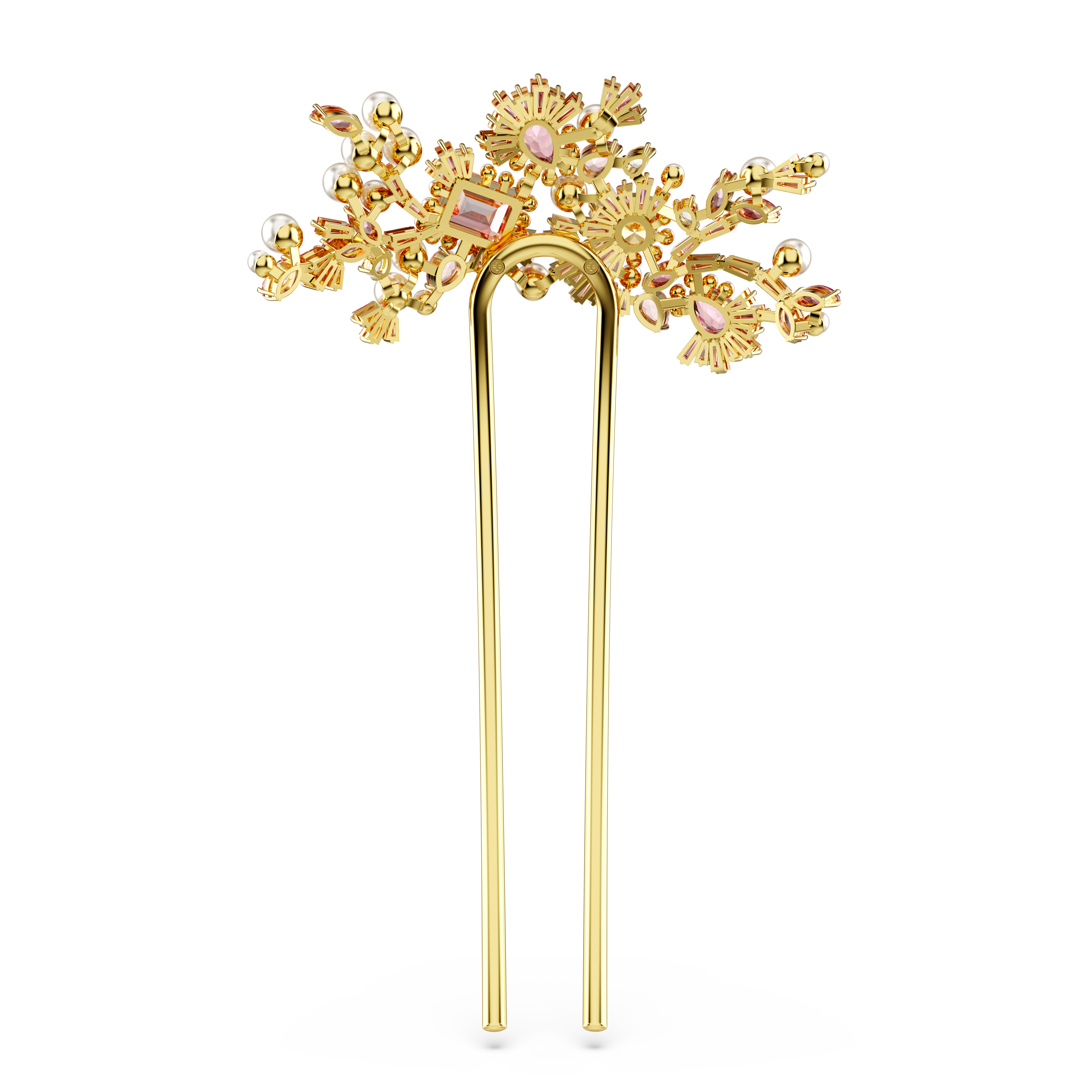 Swarovski Gema hair clip, Crystal pearl, Mixed cuts, Flower, Pink, Gold-tone plated 5689051
