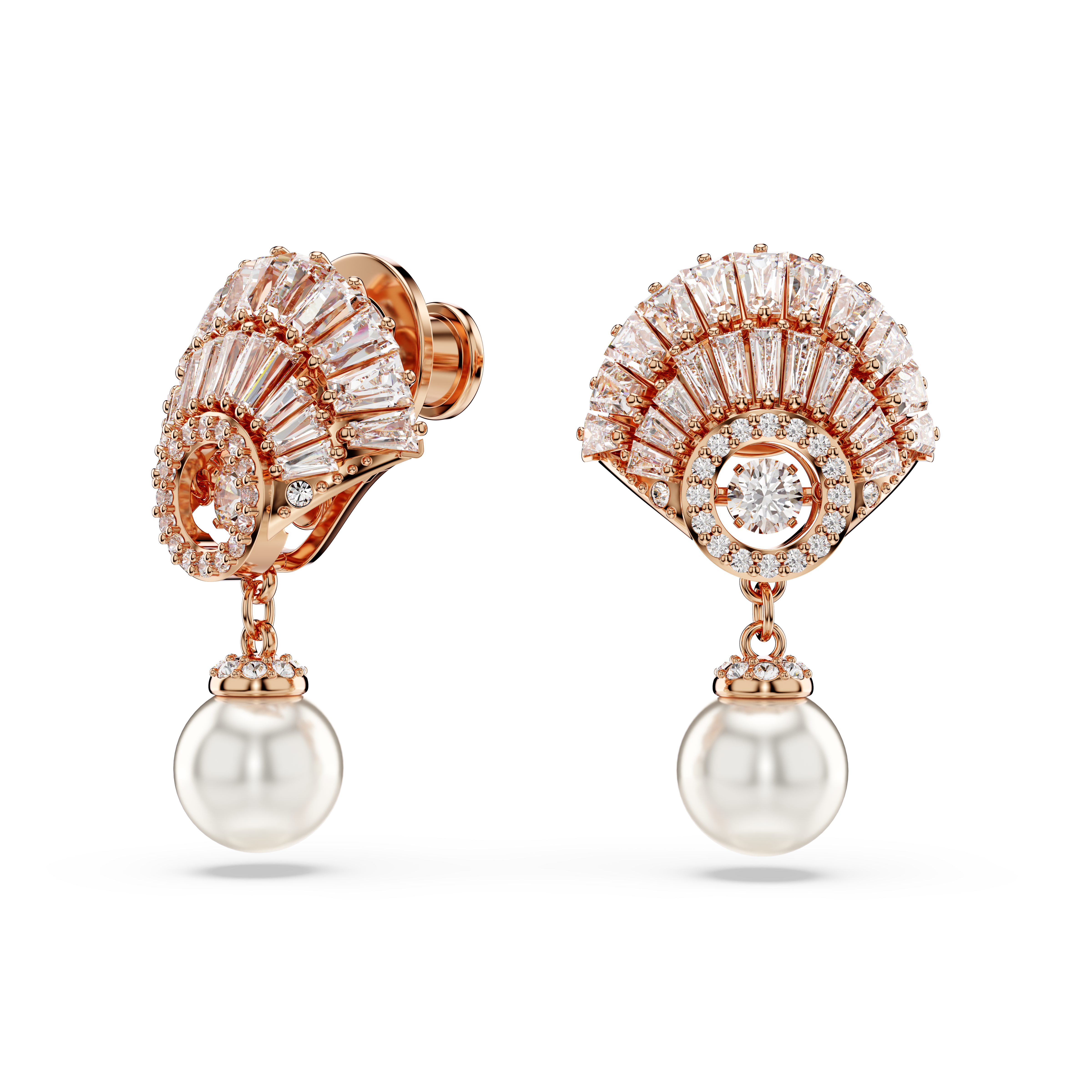 Swarovski Idyllia drop earrings, Crystal pearl, Shell, White, Rose gold-tone plated 5689196
