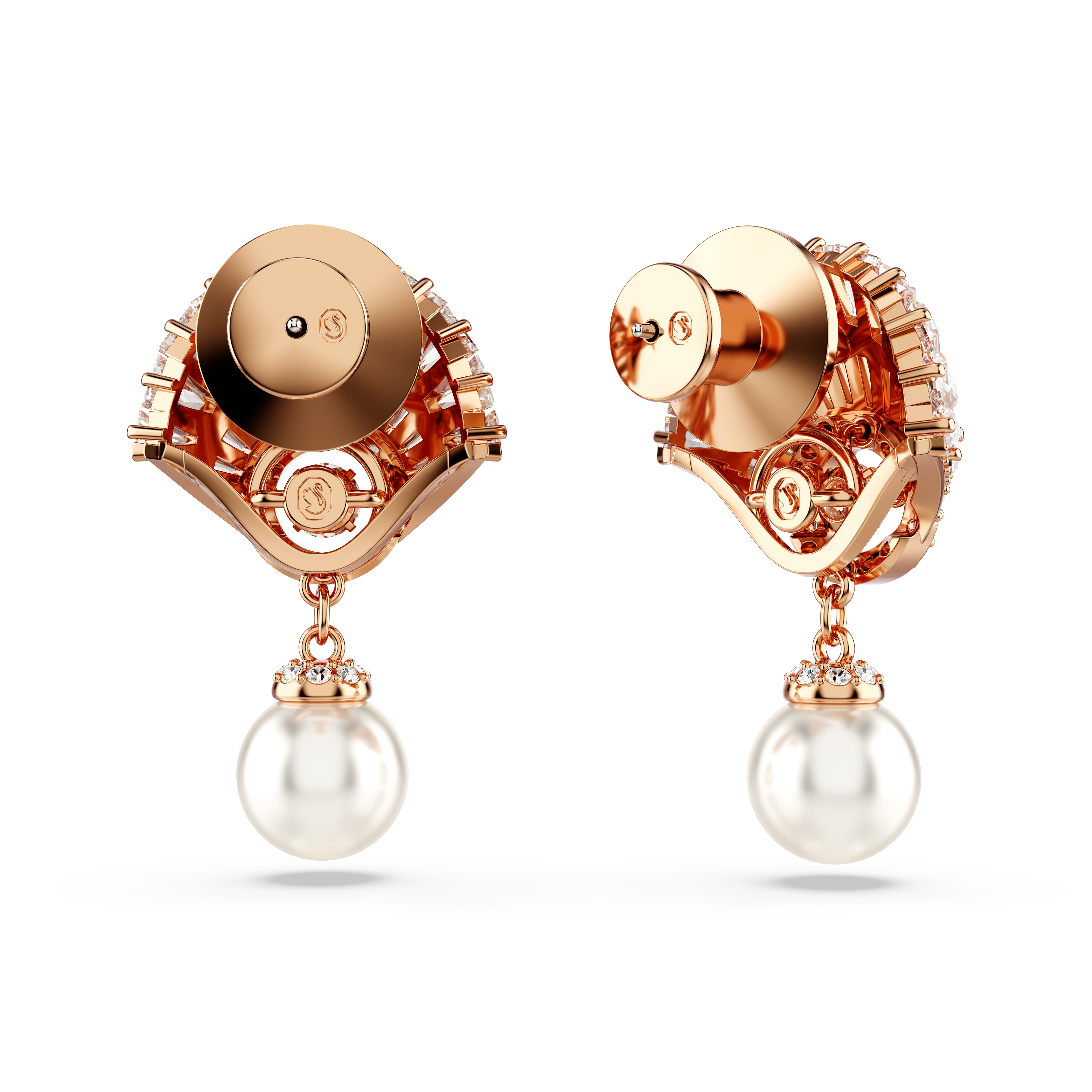 Swarovski Idyllia drop earrings, Crystal pearl, Shell, White, Rose gold-tone plated 5689196