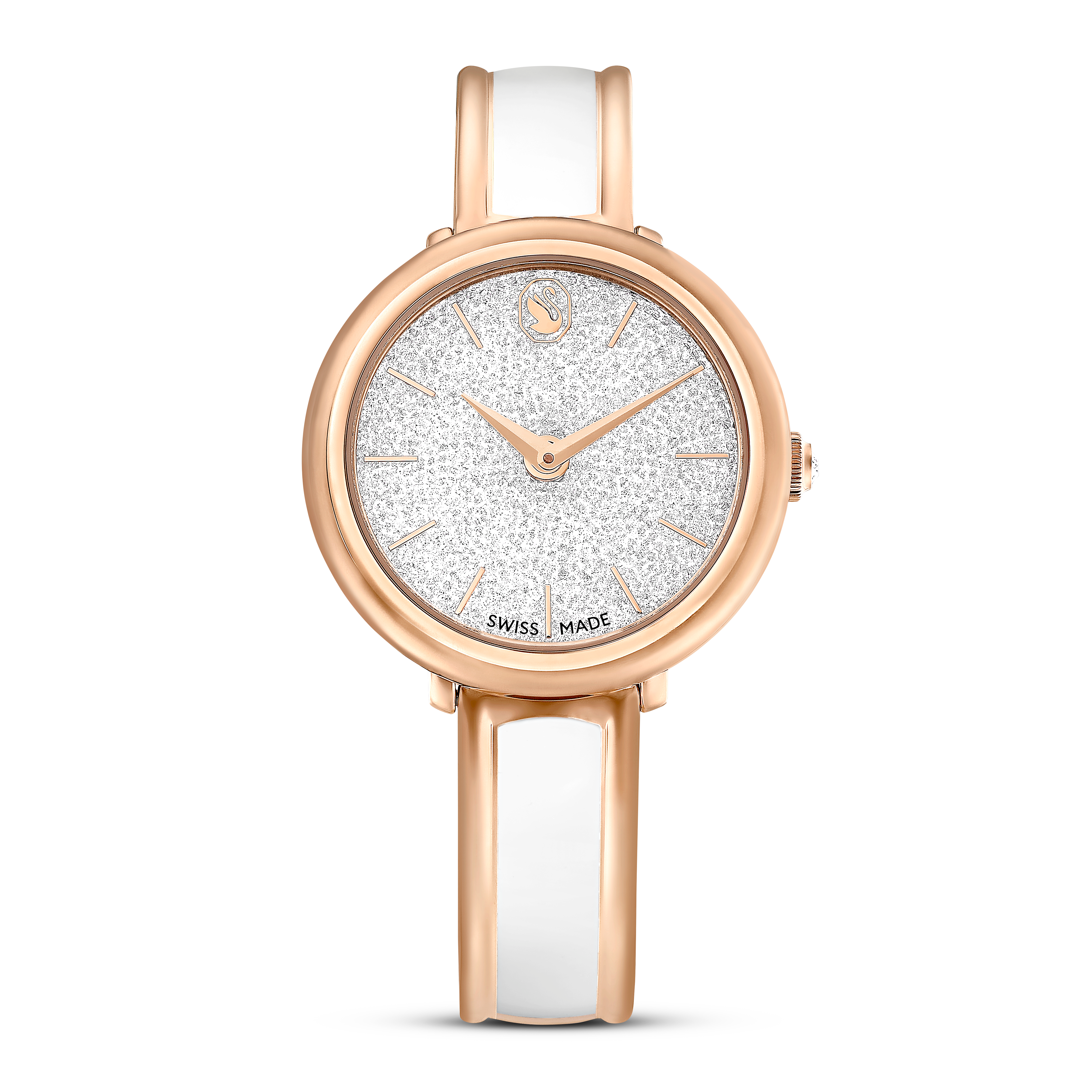 Swarovski Crystalline bangle watch, Swiss Made, Metal bracelet, White, Rose gold-tone finish 5689324