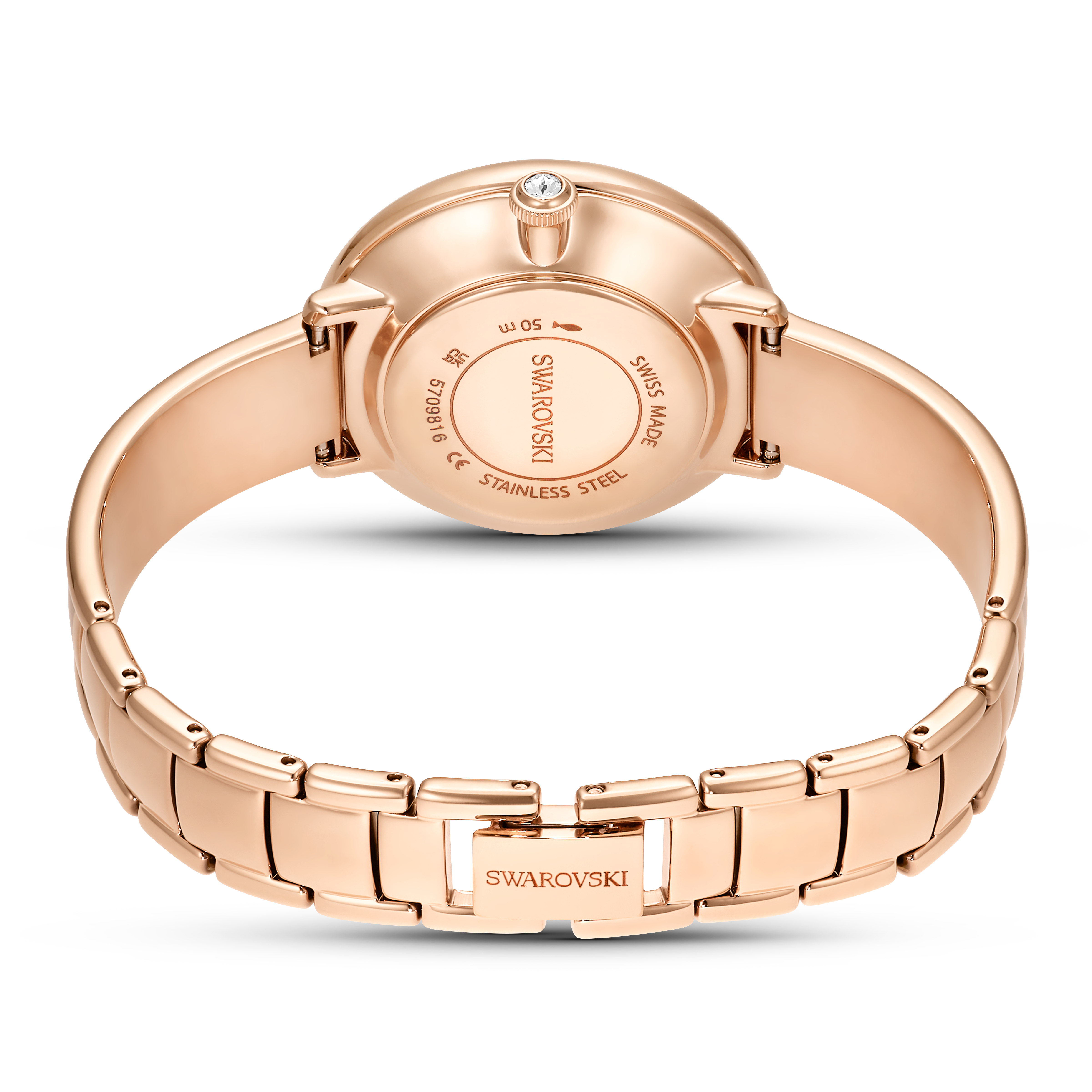 Swarovski Crystalline bangle watch, Swiss Made, Metal bracelet, White, Rose gold-tone finish 5689324