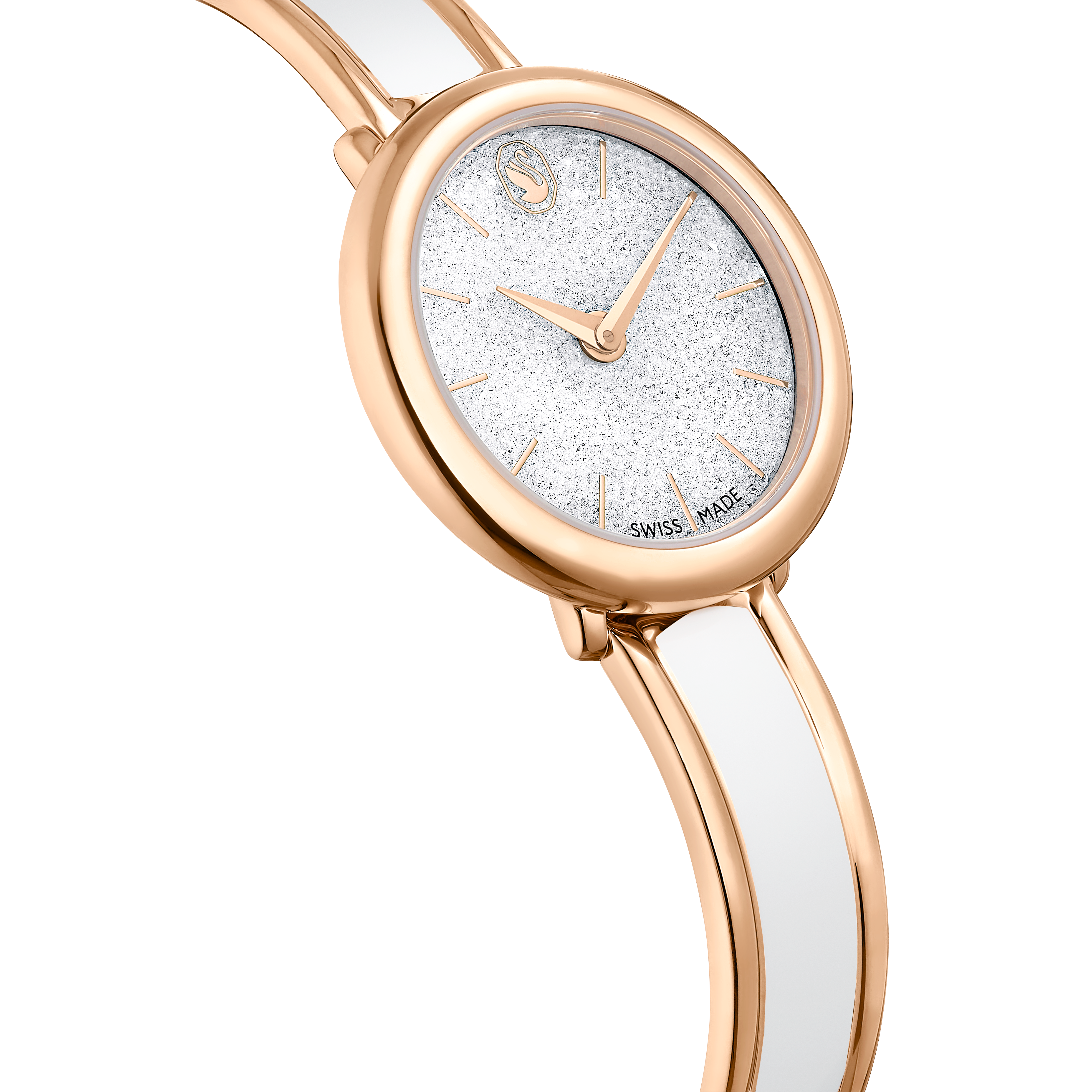 Swarovski Crystalline bangle watch, Swiss Made, Metal bracelet, White, Rose gold-tone finish 5689324