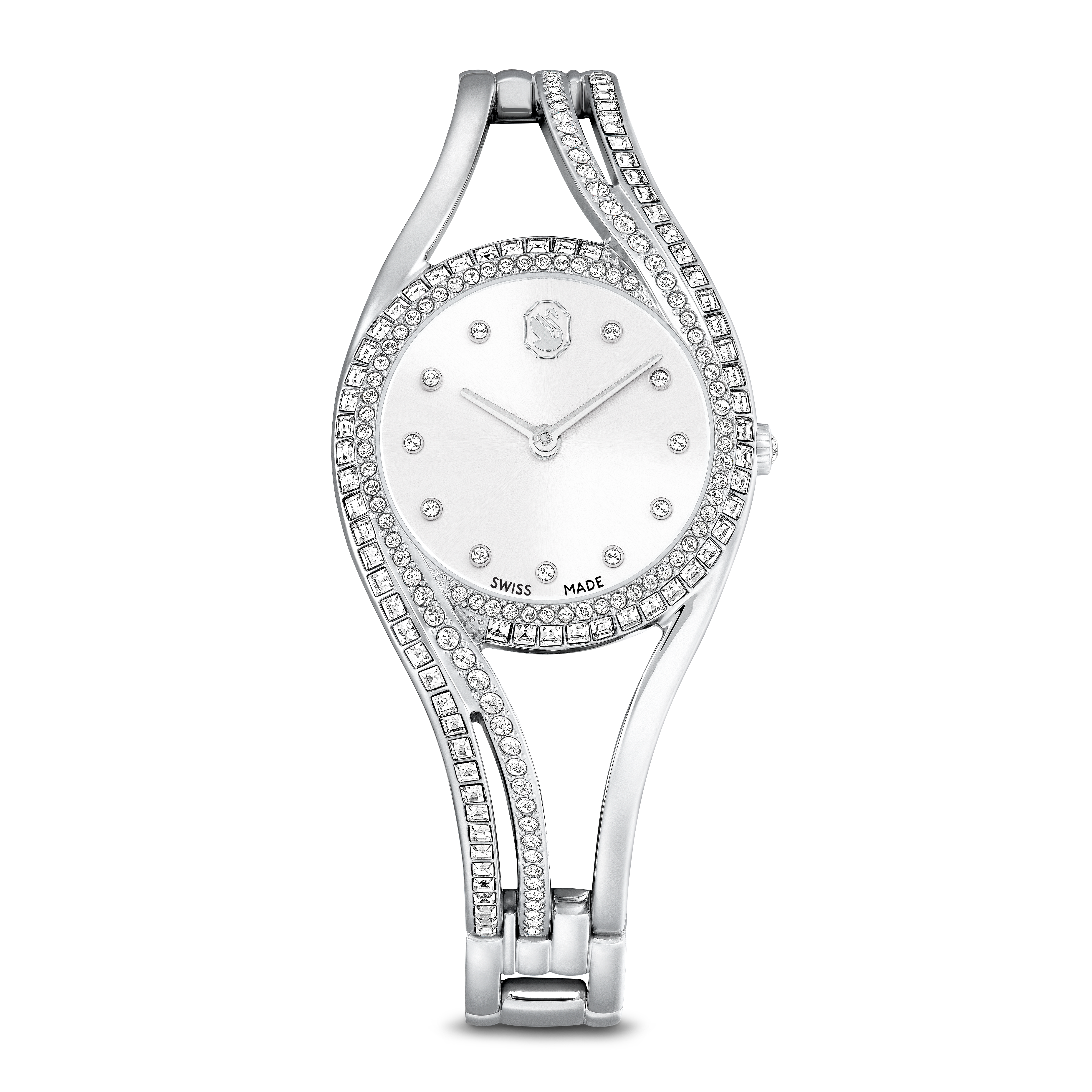 Swarovski Hyperbola bangle watch, Swiss Made, Metal bracelet, Silver tone, Stainless steel 5689432