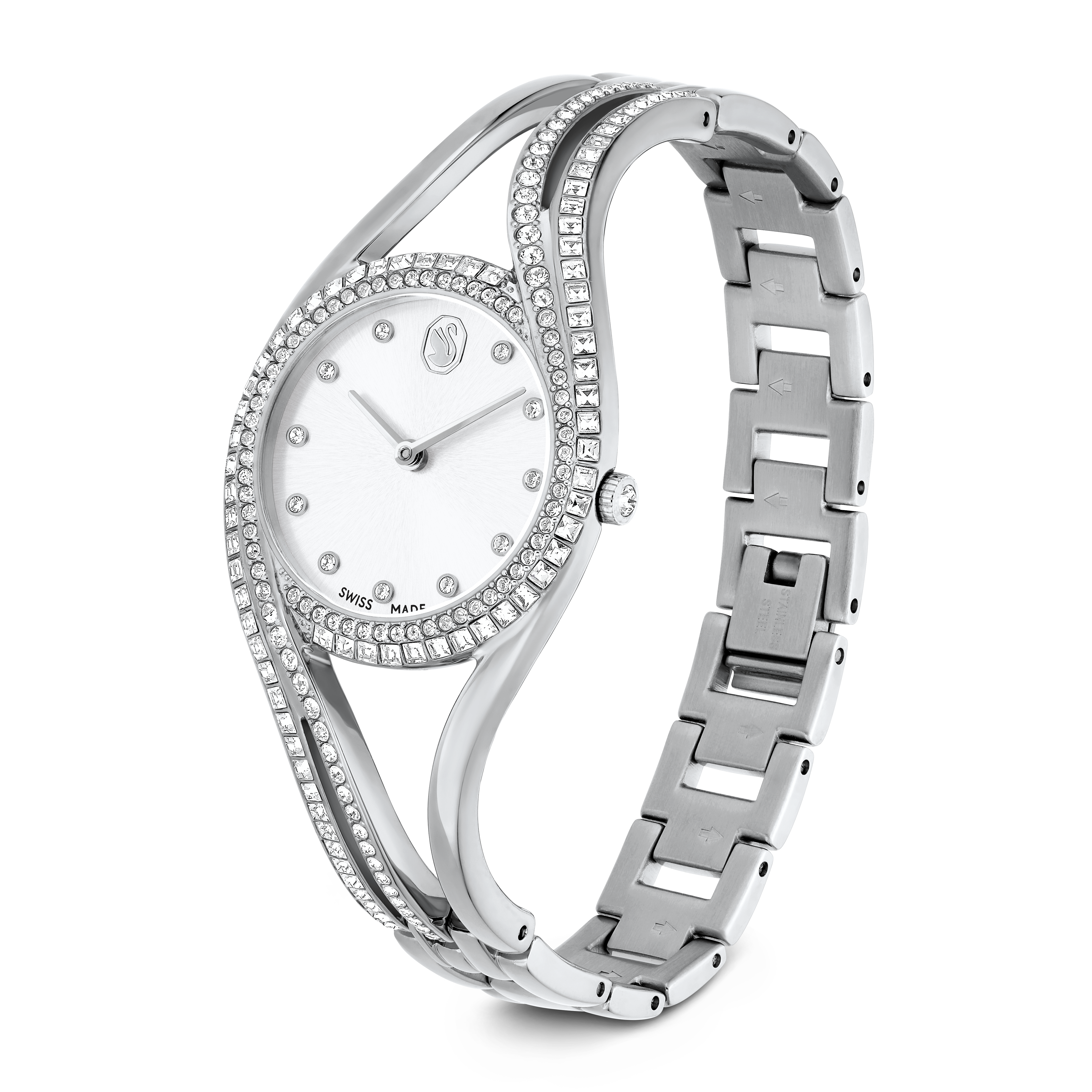 Swarovski Hyperbola bangle watch, Swiss Made, Metal bracelet, Silver tone, Stainless steel 5689432