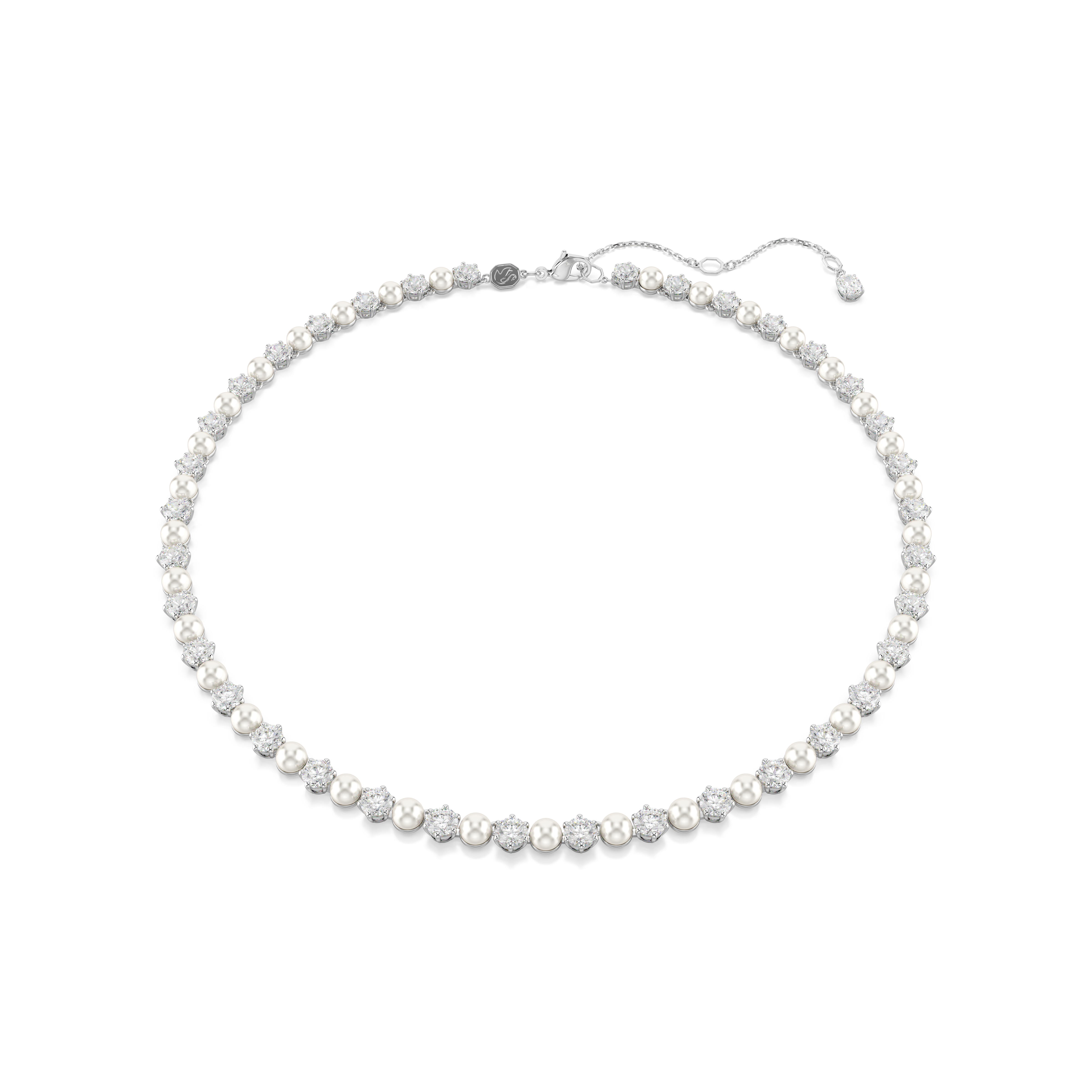 Swarovski Matrix Tennis necklace, Crystal pearl, Round cut, White, Rhodium plated 5689623