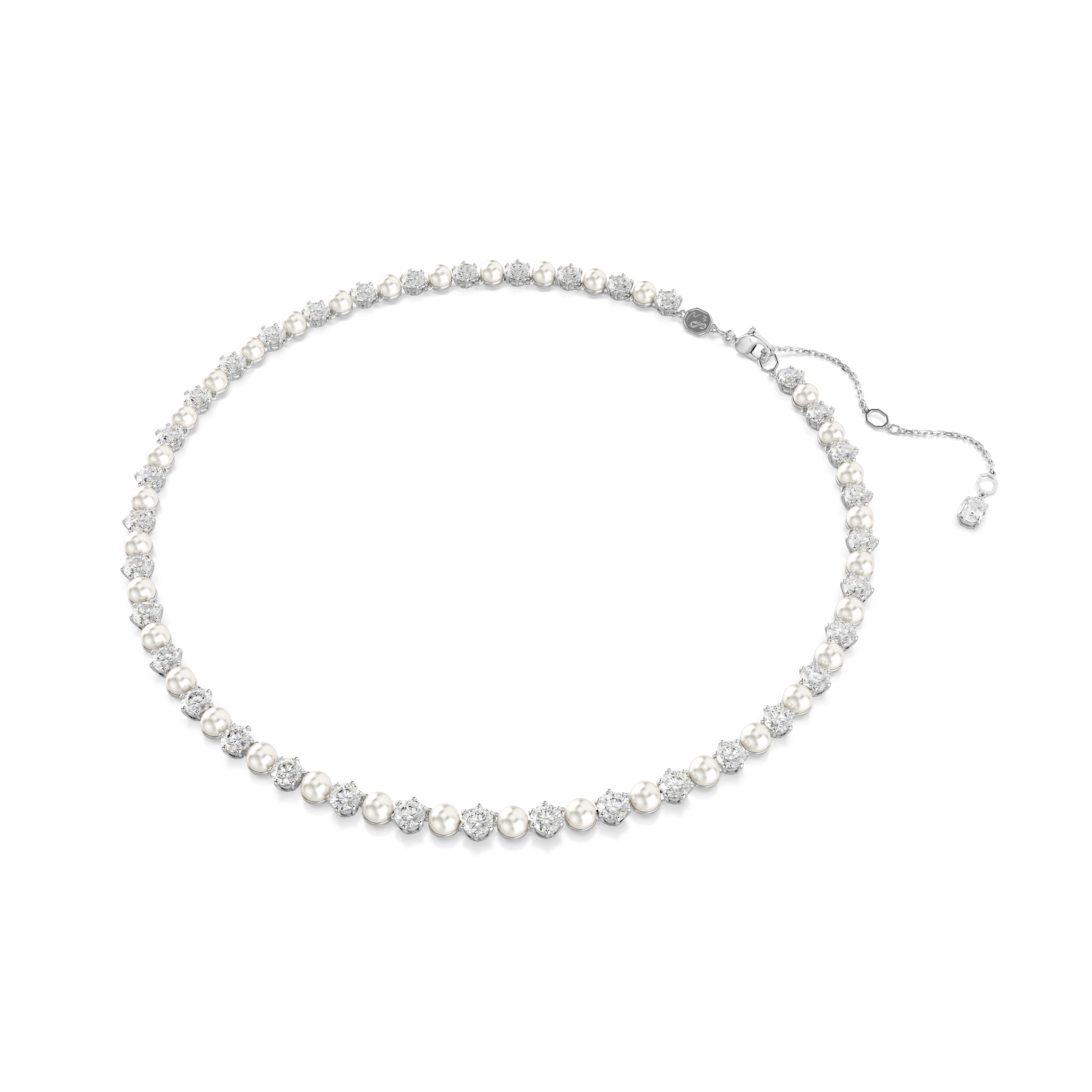 Swarovski Matrix Tennis necklace, Crystal pearl, Round cut, White, Rhodium plated 5689623