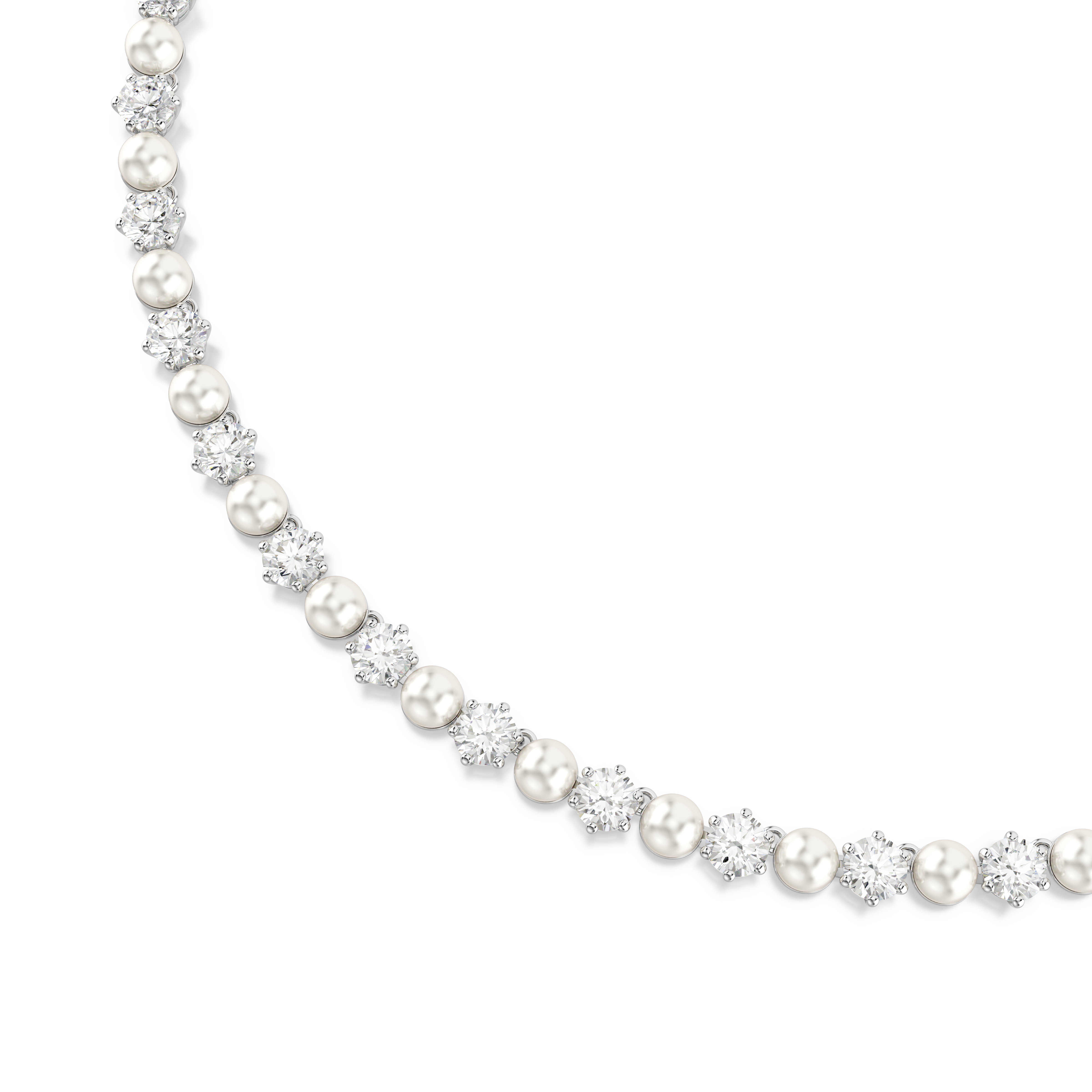 Swarovski Matrix Tennis necklace, Crystal pearl, Round cut, White, Rhodium plated 5689623