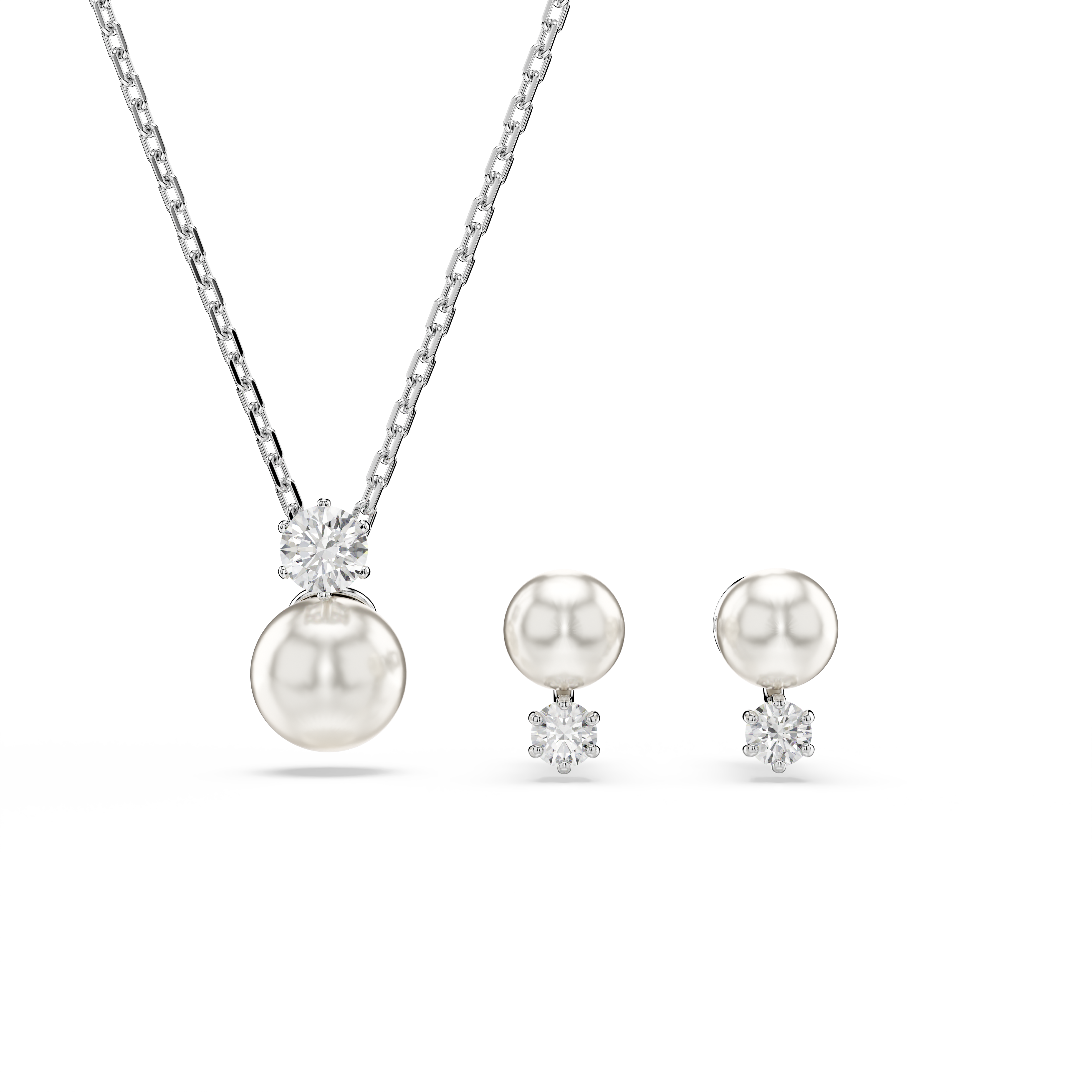 Swarovski Matrix set, Crystal pearl, Round cut, White, Rhodium plated 5689624