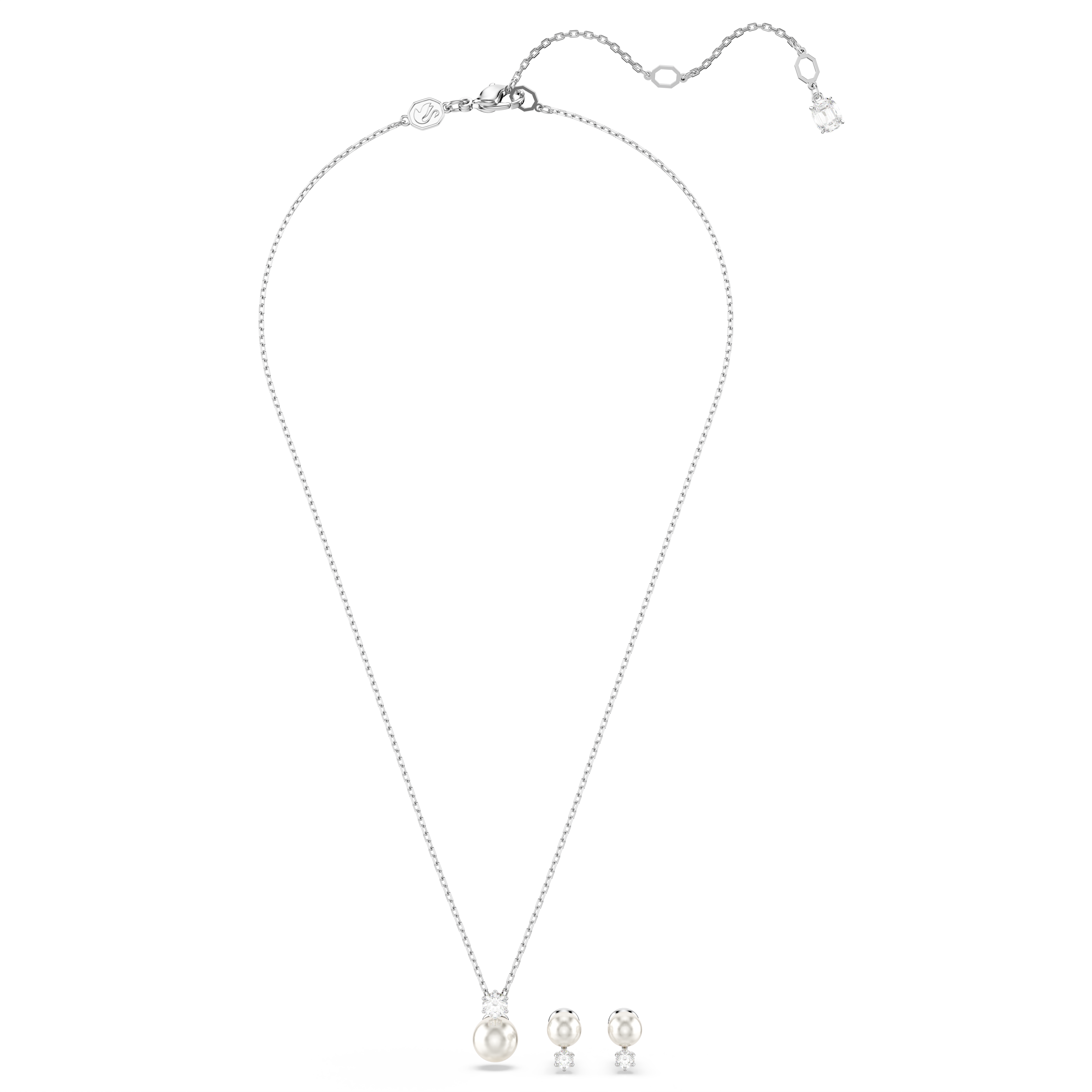 Swarovski Matrix set, Crystal pearl, Round cut, White, Rhodium plated 5689624