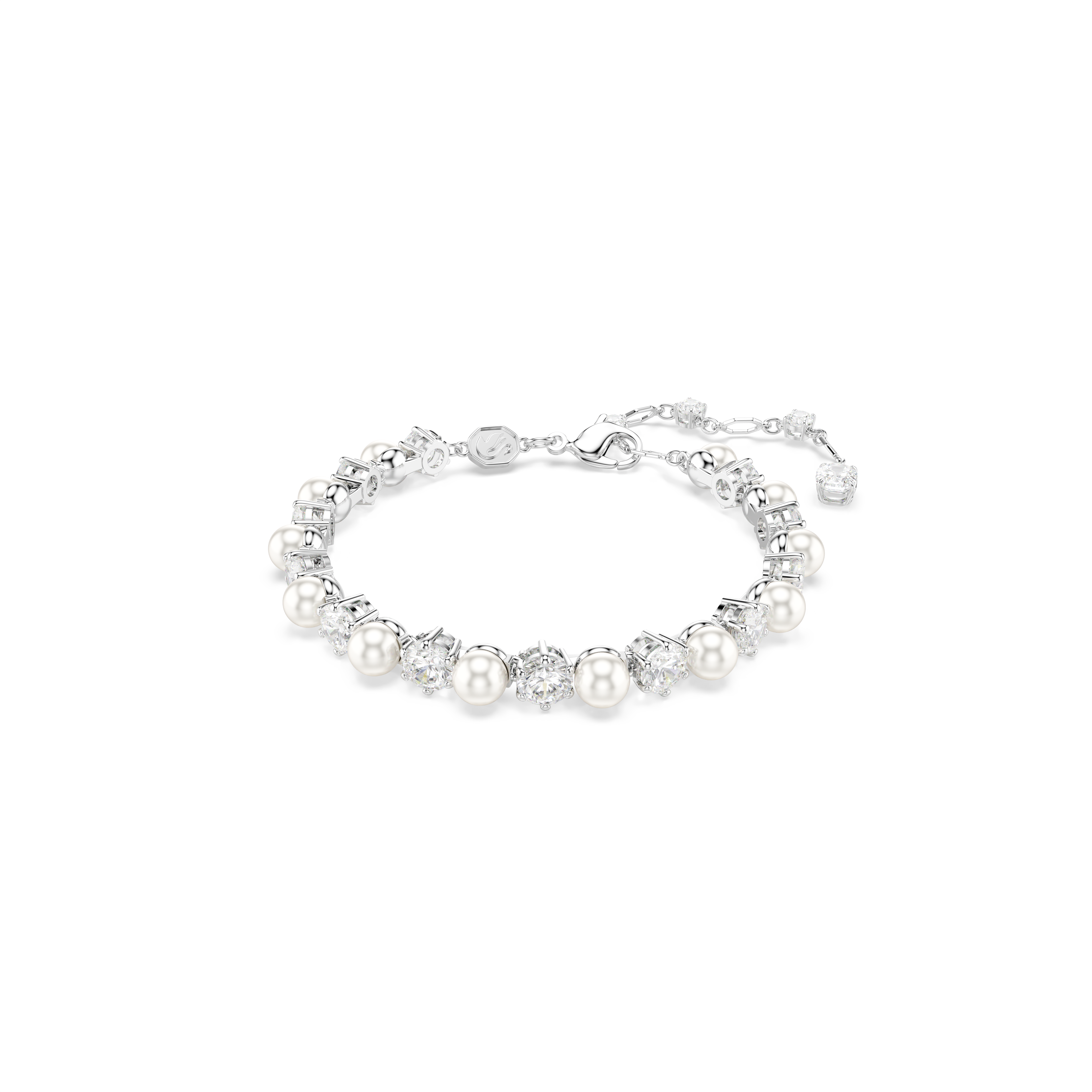 Swarovski Matrix Tennis bracelet, Crystal pearl, Round cut, White, Rhodium plated 5689625