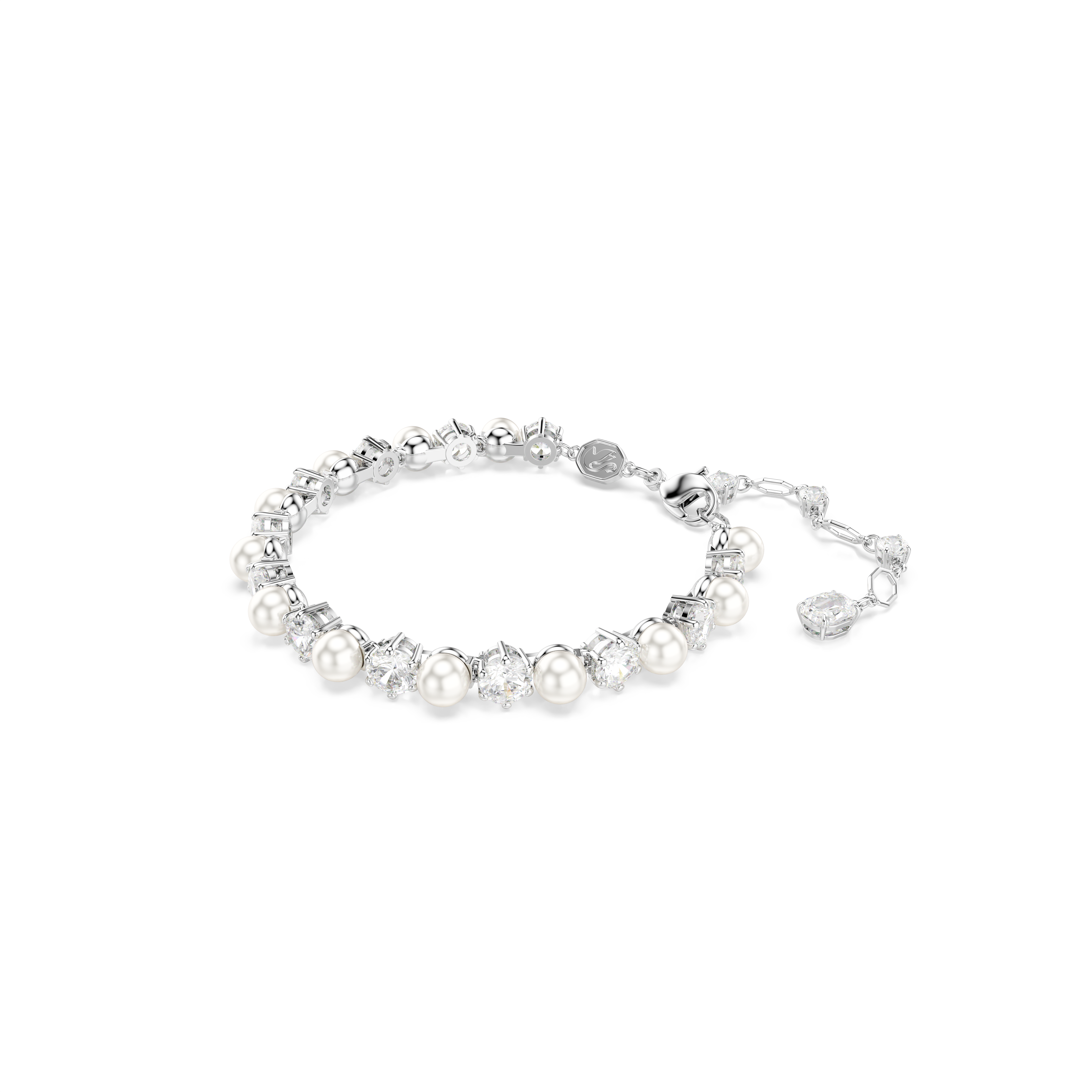 Swarovski Matrix Tennis bracelet, Crystal pearl, Round cut, White, Rhodium plated 5689625