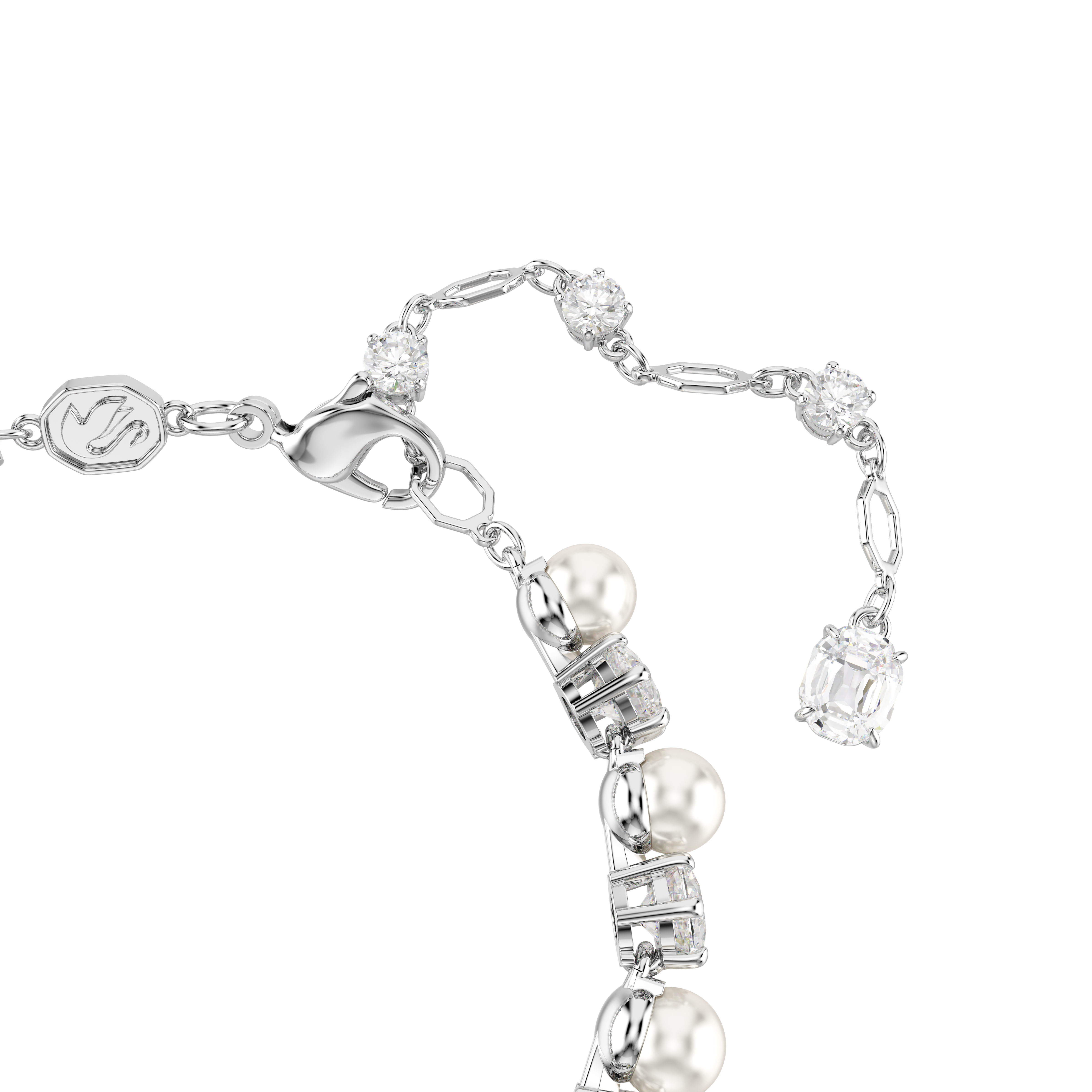 Swarovski Matrix Tennis bracelet, Crystal pearl, Round cut, White, Rhodium plated 5689625