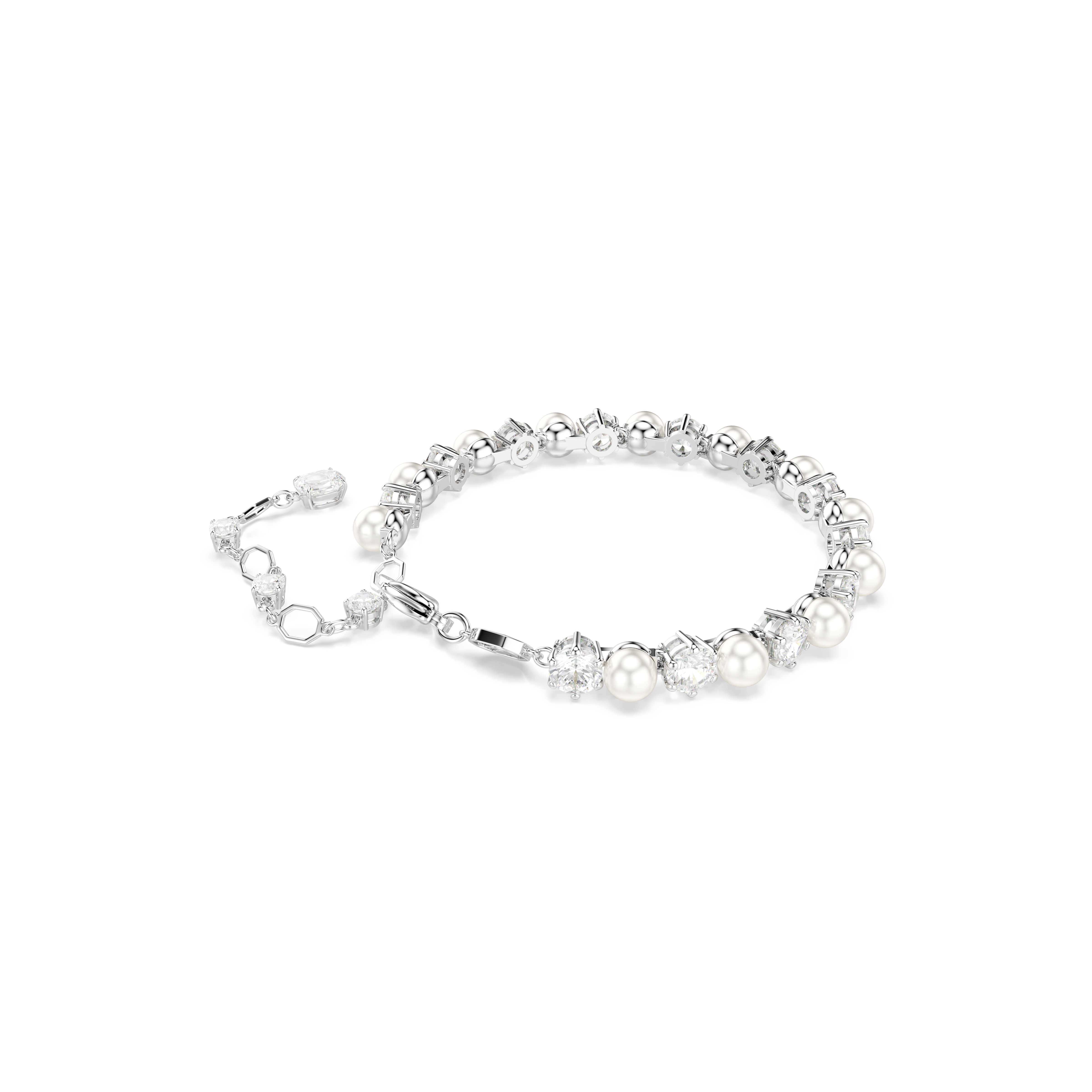 Swarovski Matrix Tennis bracelet, Crystal pearl, Round cut, White, Rhodium plated 5689625