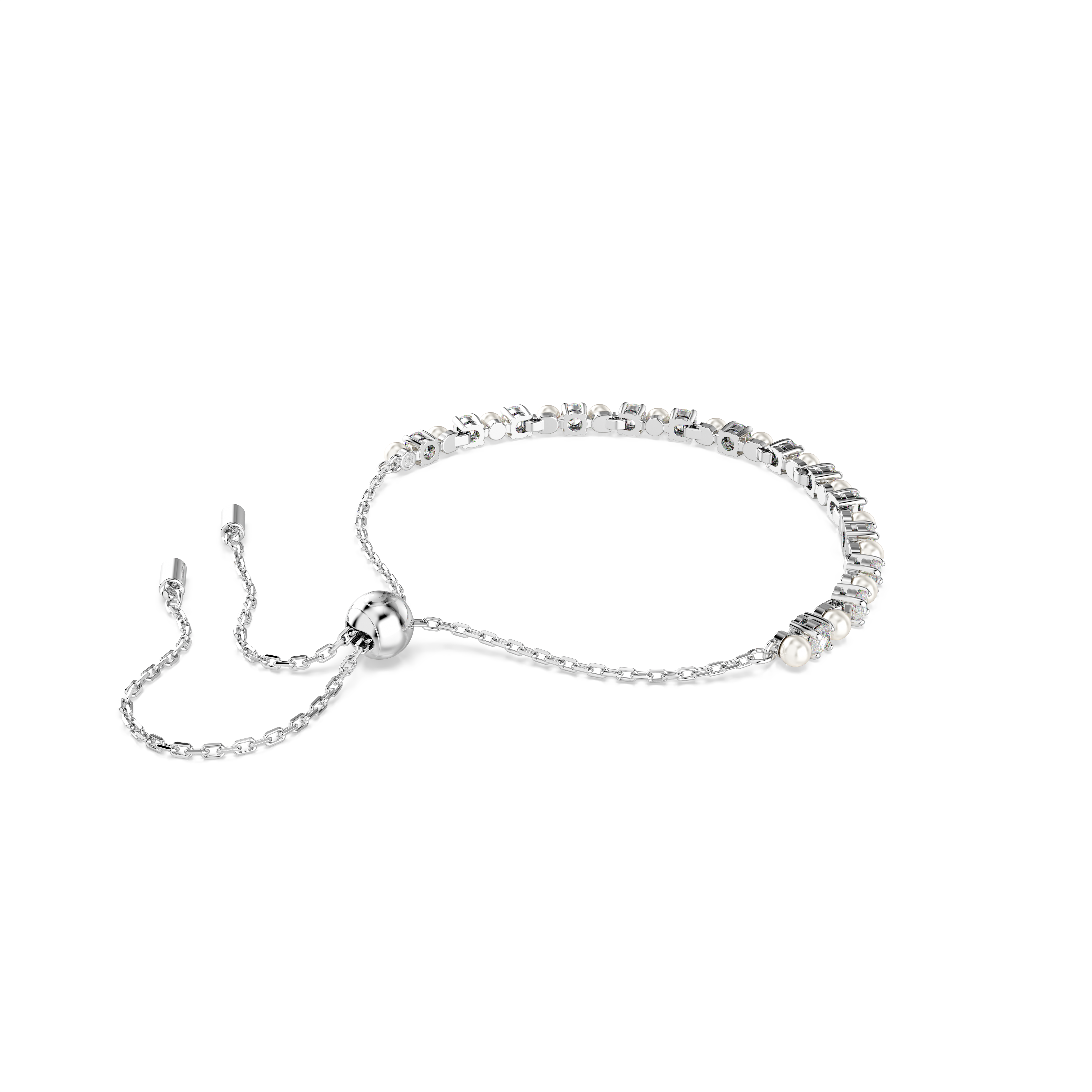 Swarovski Matrix Tennis bracelet, Crystal pearl, Round cut, White, Rhodium plated 5689633