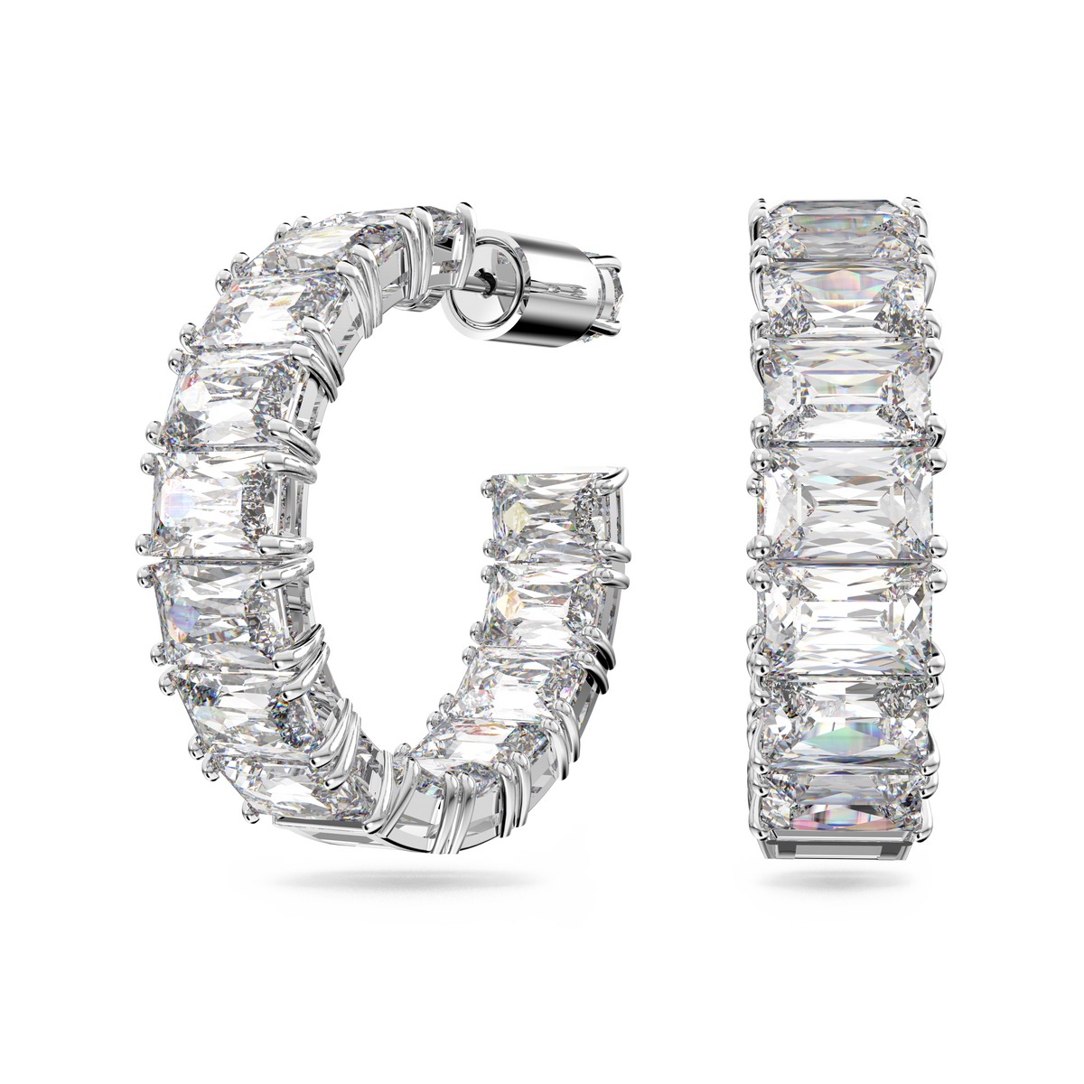 Swarovski Matrix hoop earrings, Octagon cut, White, Rhodium plated 5689681