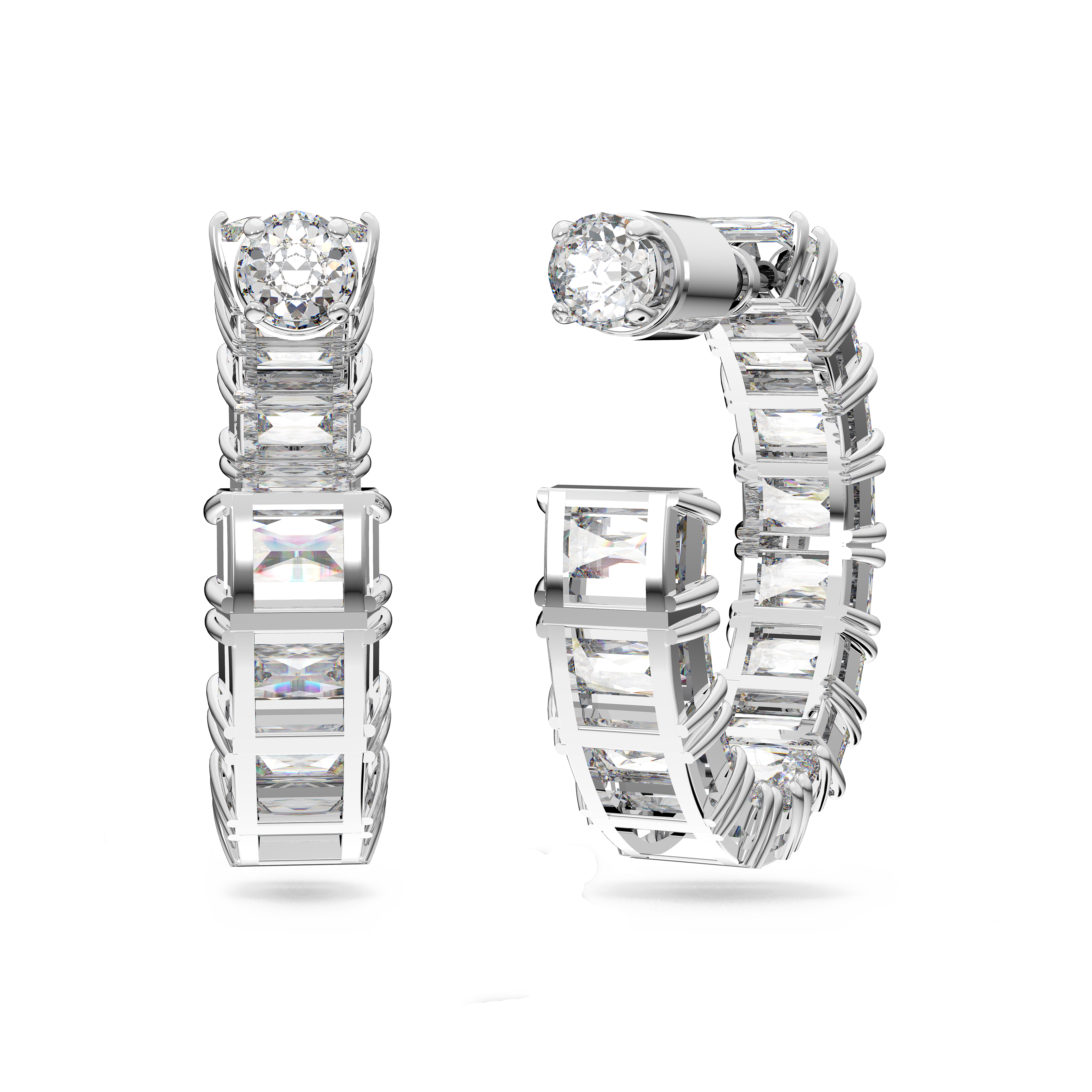 Swarovski Matrix hoop earrings, Octagon cut, White, Rhodium plated 5689681