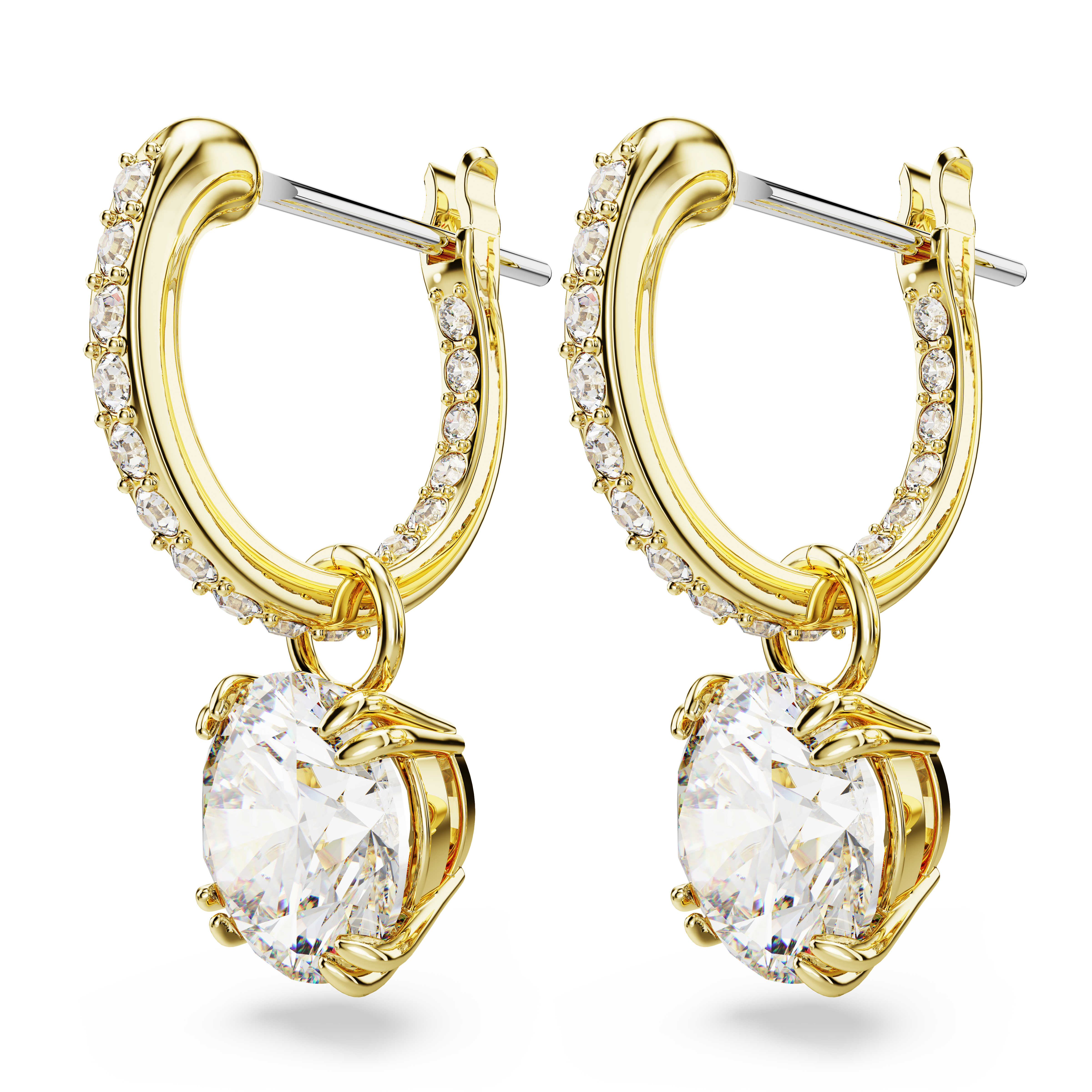 Swarovski Stilla drop earrings, Round cut, White, Gold-tone plated 5689686